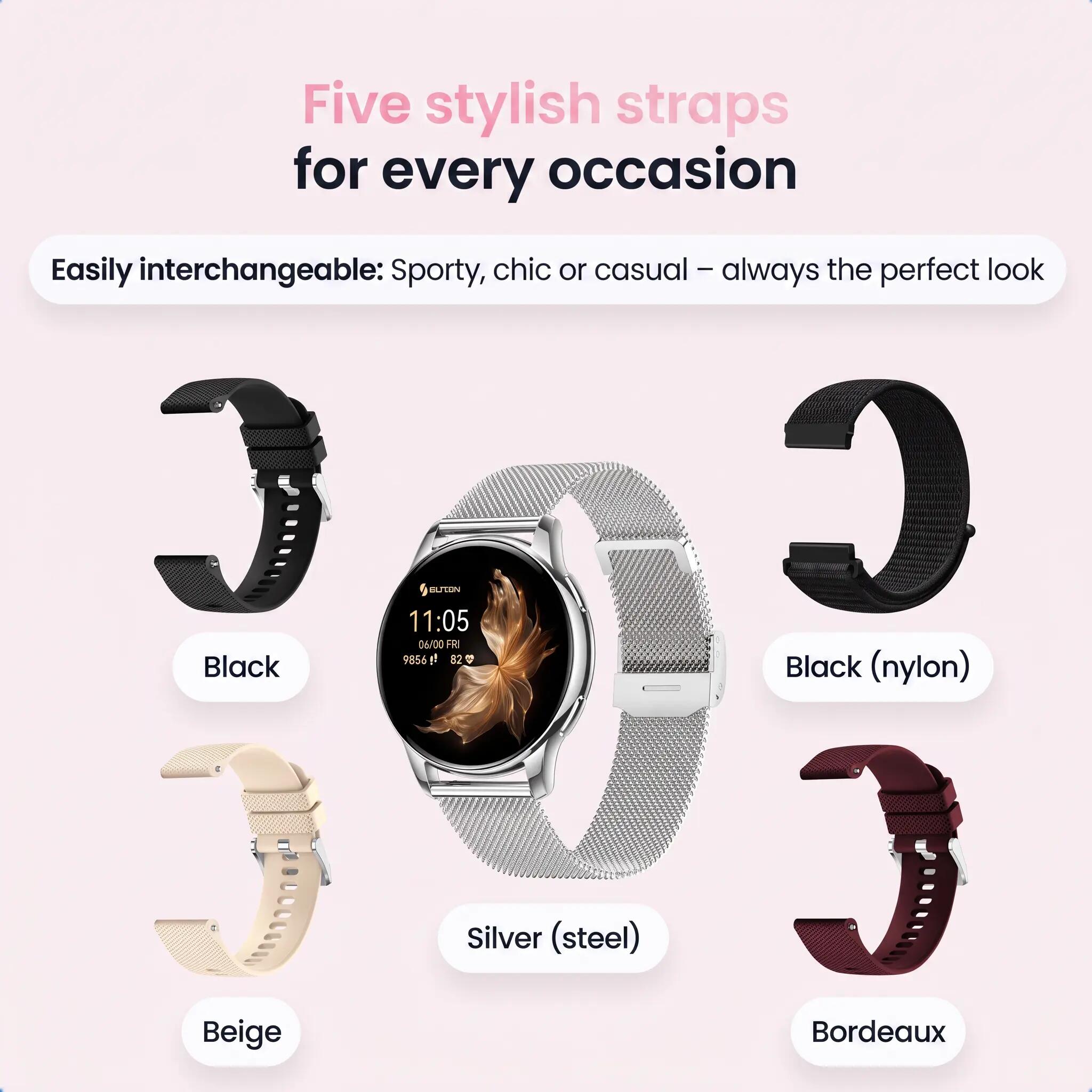 Smartwatch Auréa AMOLED – Hartslagmeter, 5 Bandjes – Zilver 7/11