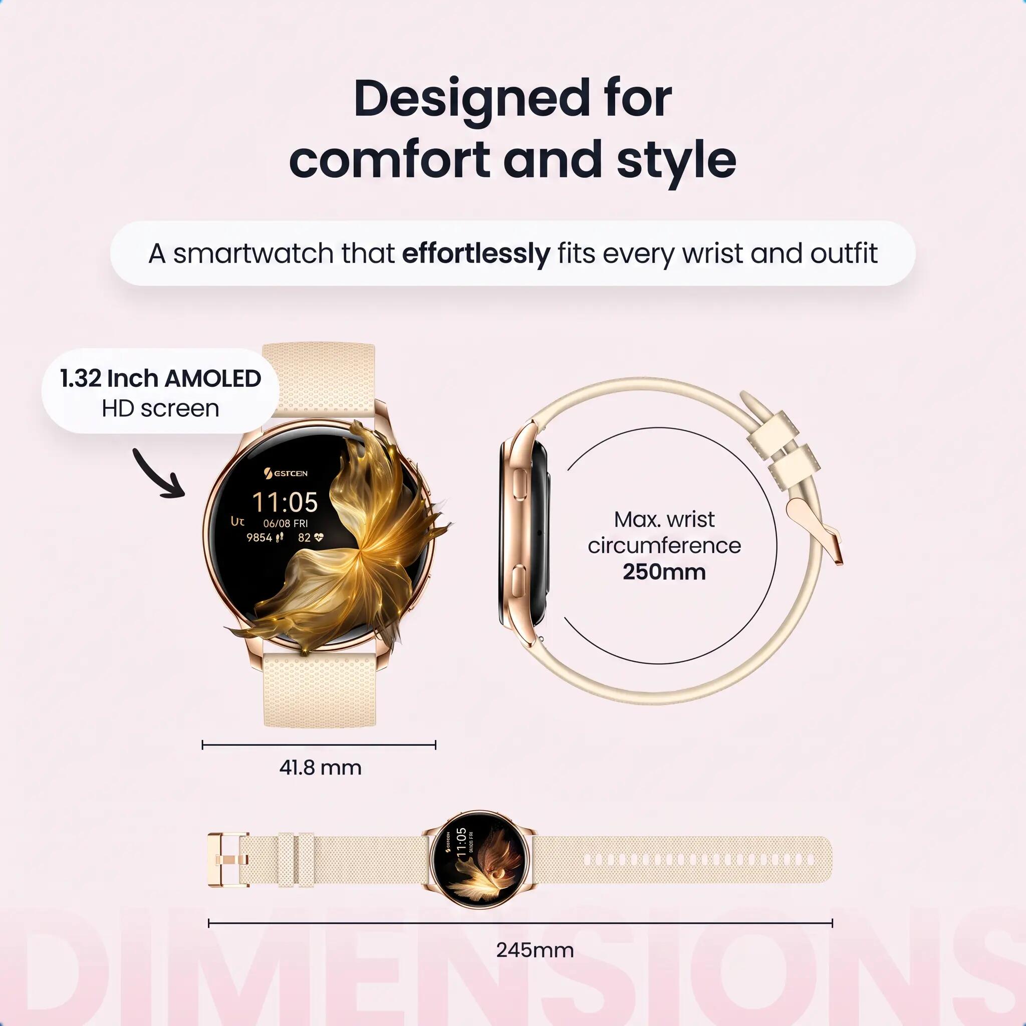 Aurea AMOLED Smartwatch – Herzfrequenzmesser, 5 Armbänder – Gold 7/11