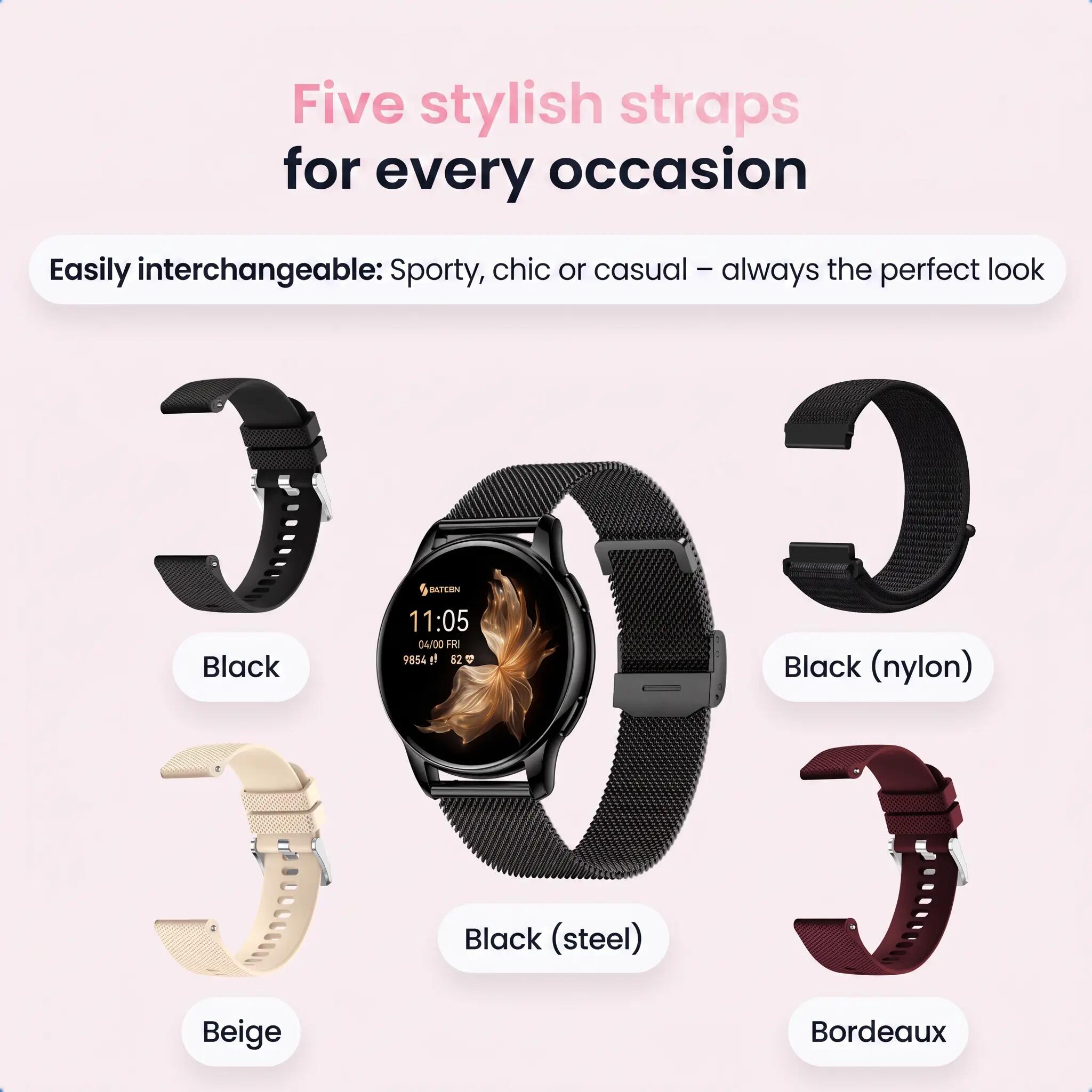 Smartwatch Auréa AMOLED hartslagmeter 5 bandjes zwart 7/14