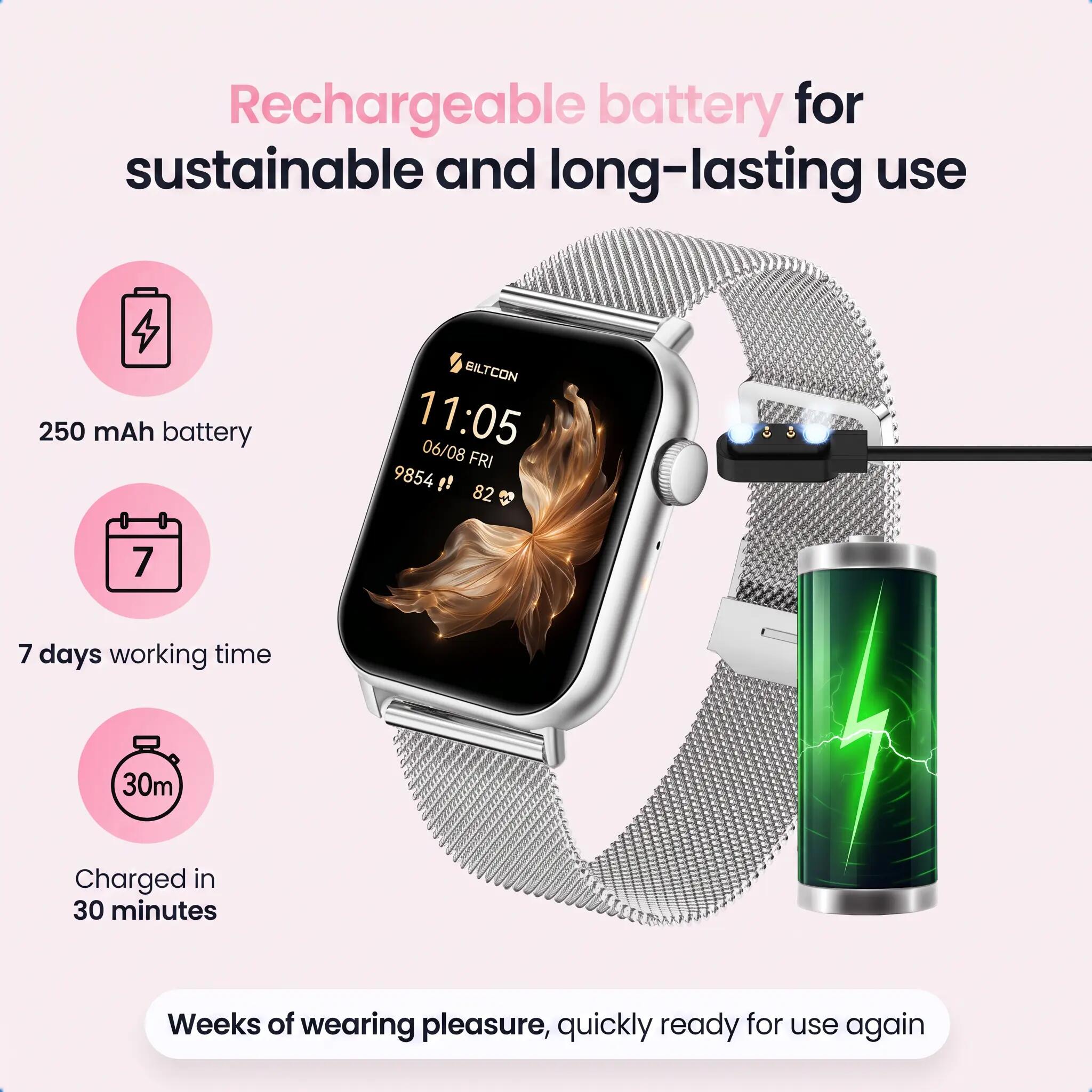 Smartwatch Seréa AMOLED – Belfunctie – 5 Bandjes – Zilver 6/11