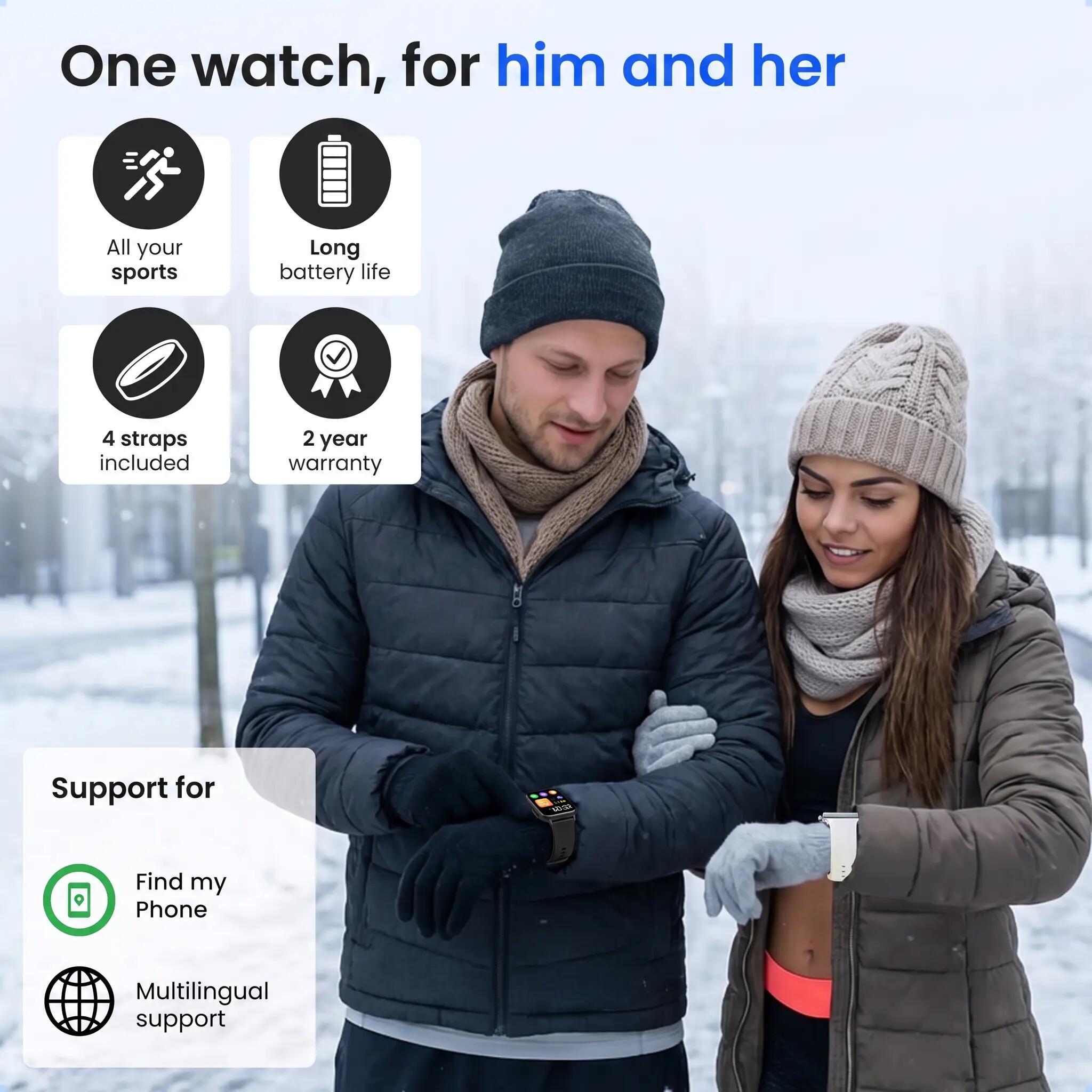 Smartwatch Pro Anruffunktion Herzfrequenzmesser 4 Armbänder schwarz 6/14