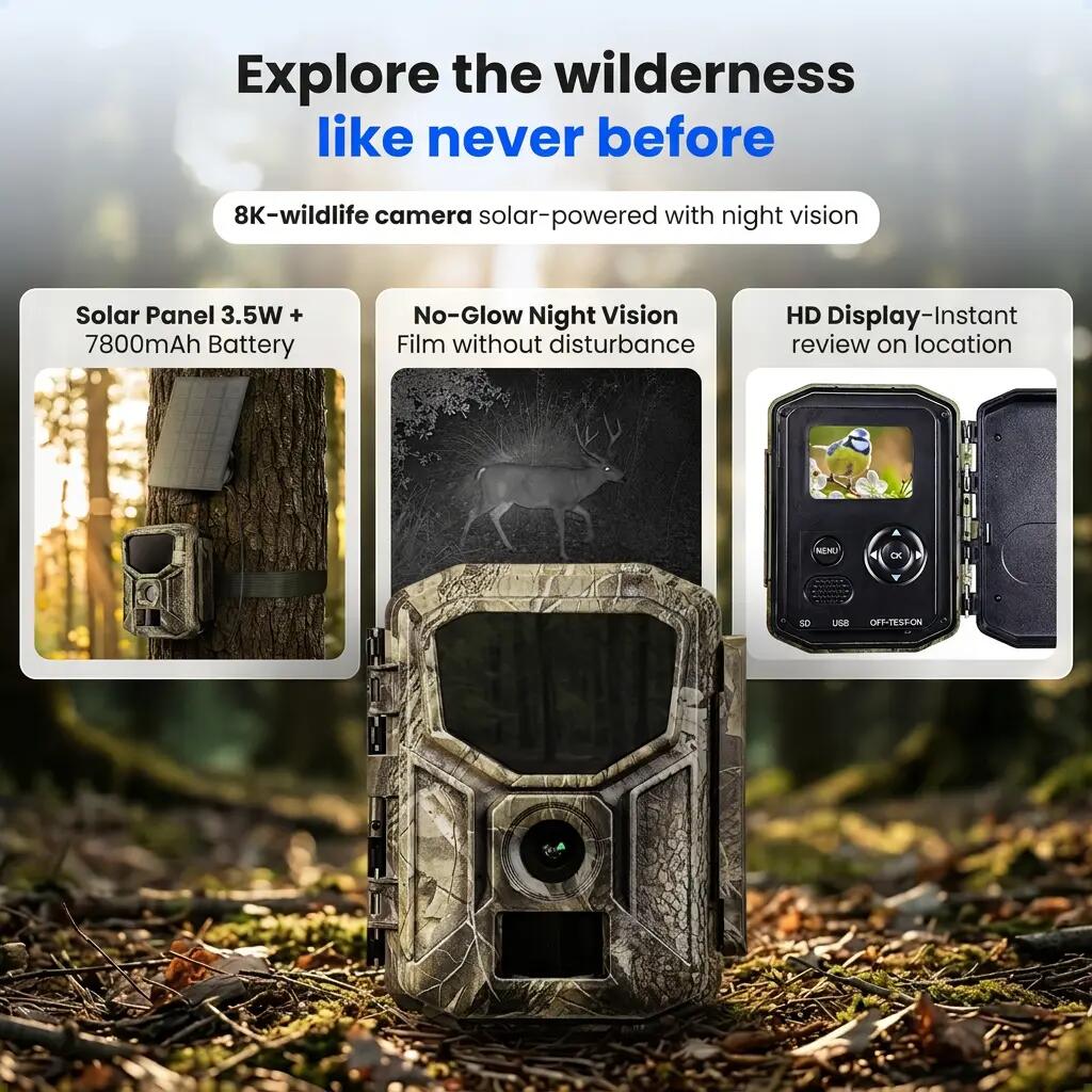 Wildkamera 8K 64MP – No-Glow, WLAN und Solar – 128GB SD 7/12