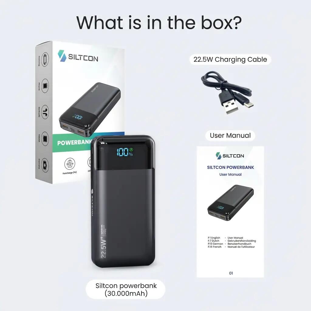 Powerbank 30000 mAh 22,5 W USB-C USB-A inkl. USB-C-Kabel 11/14