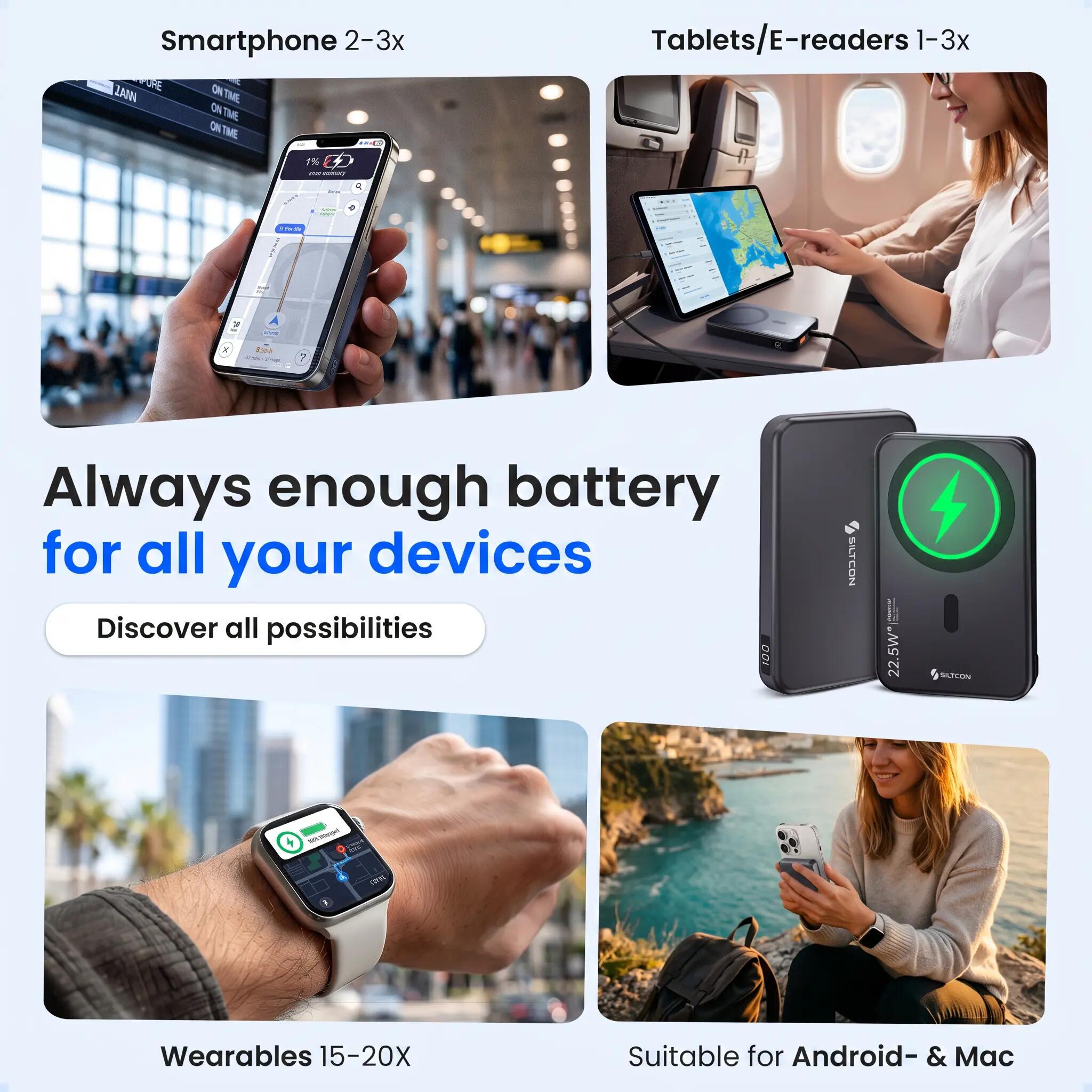 Powerbank 10000 mAh magnetisch 15 W draadloos 22,5 W USB-C 4/15