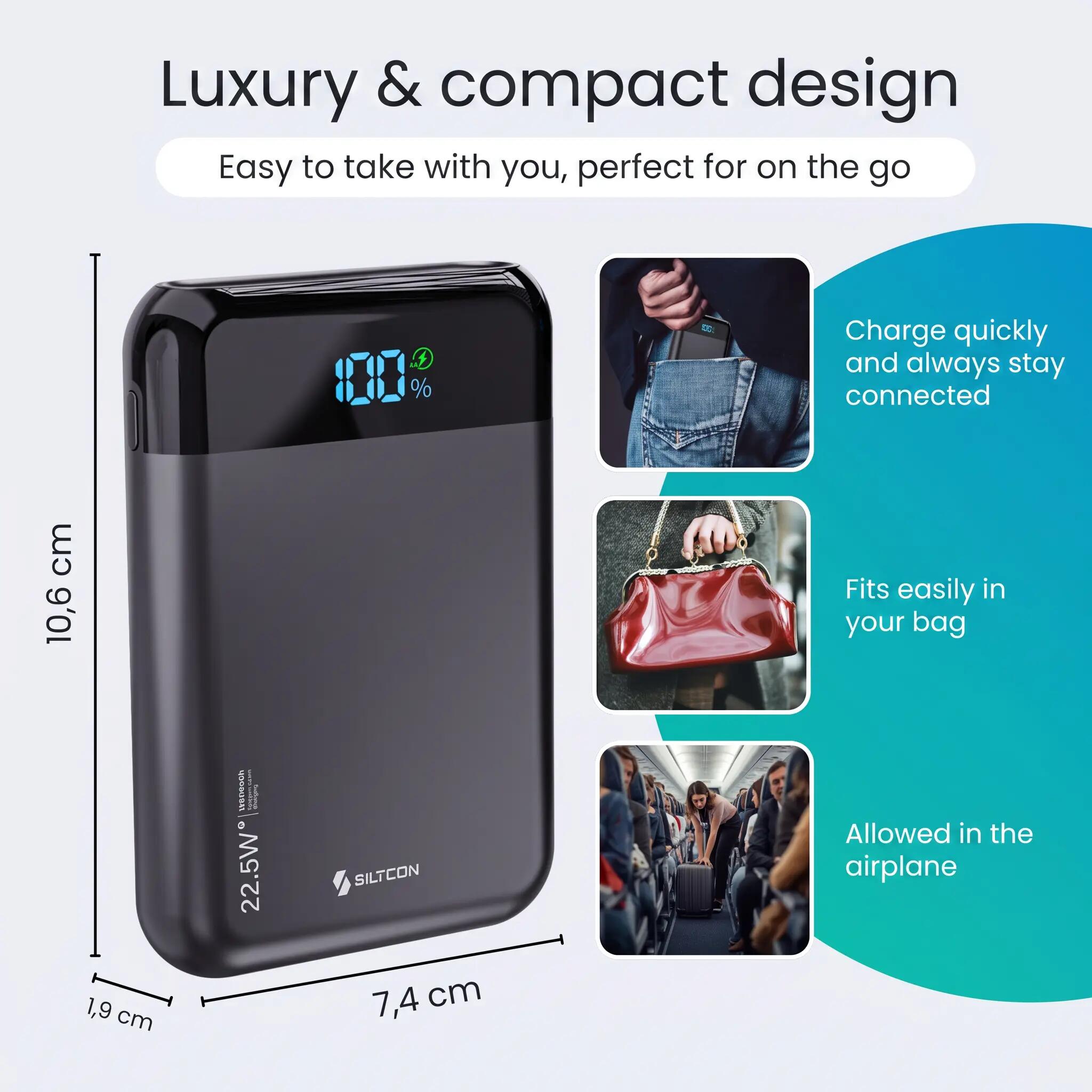 Powerbank 10000 mAh 22,5 W USB-C USB-A schwarz 3/14