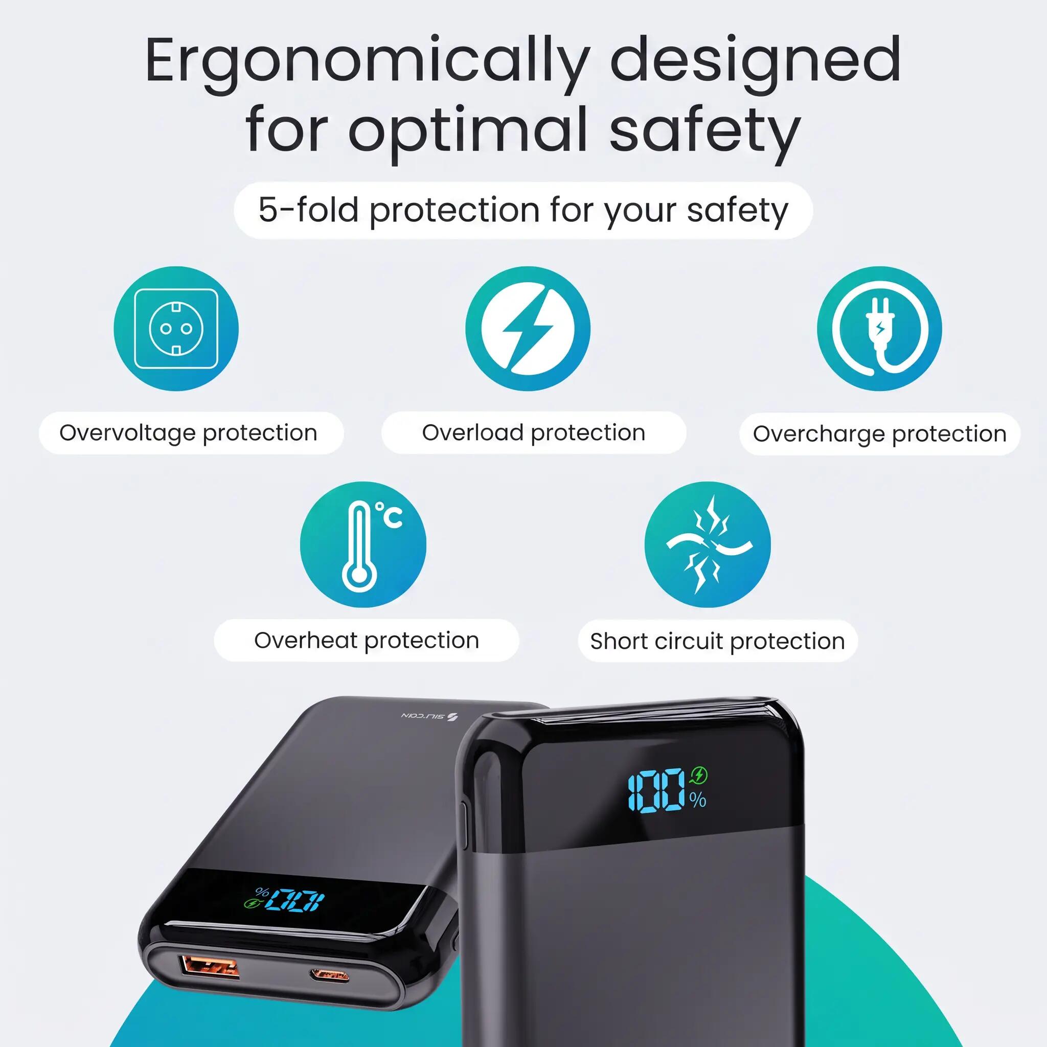 Powerbank 10000 mAh 22,5 W USB-C USB-A schwarz 11/14