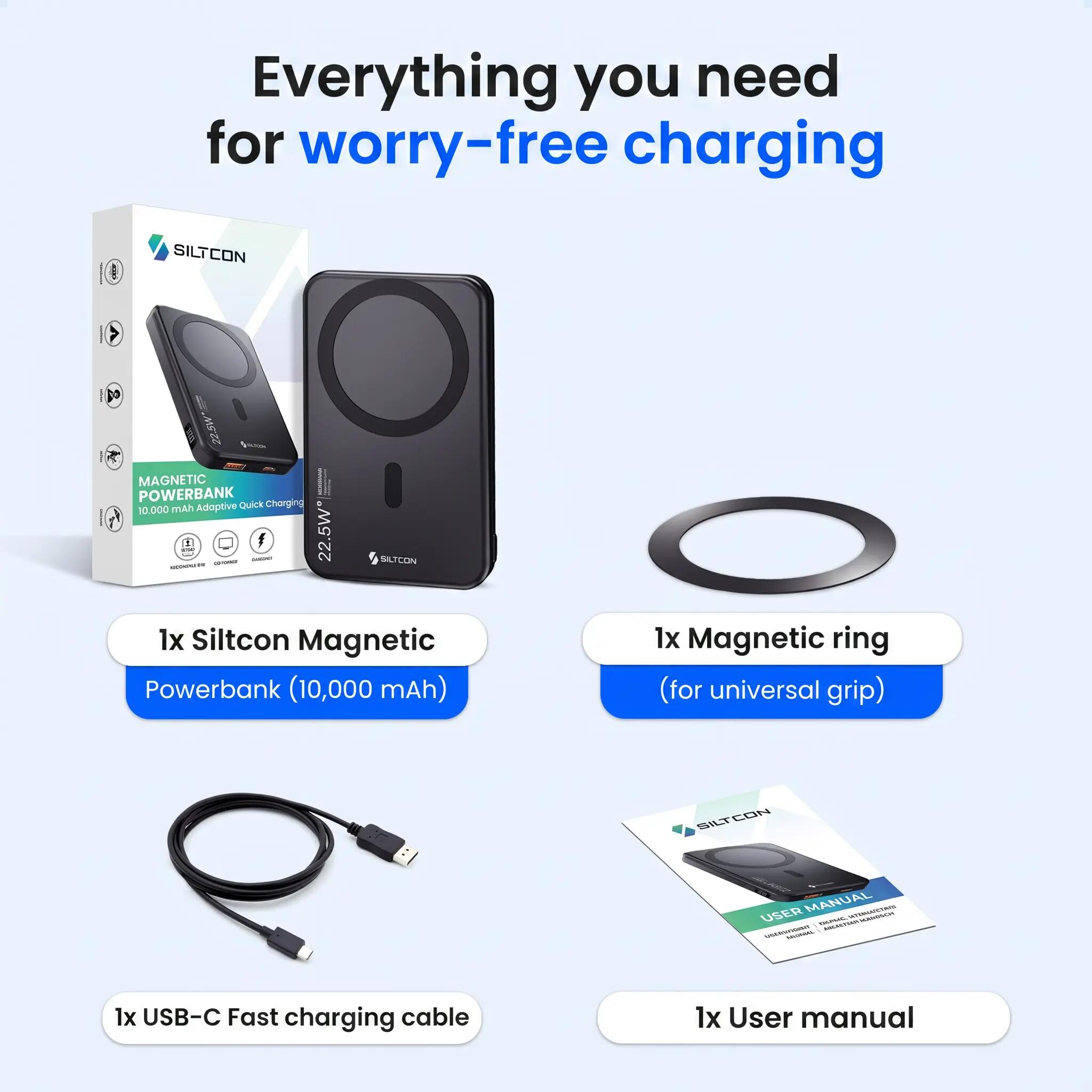 Powerbank 10000 mAh magnetisch 15 W draadloos 22,5 W USB-C 12/15