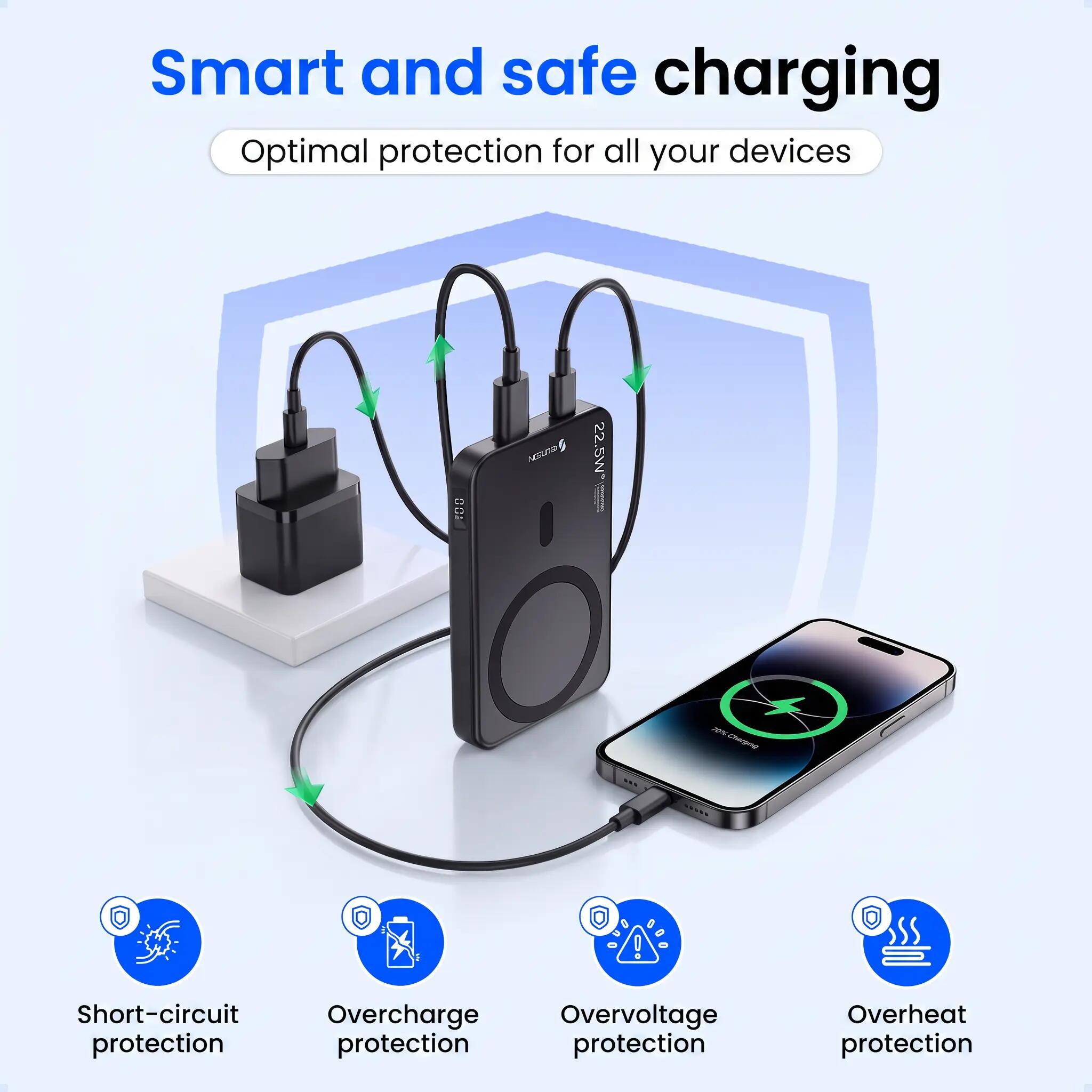 Powerbank 10000 mAh magnetisch 15 W draadloos 22,5 W USB-C 11/15