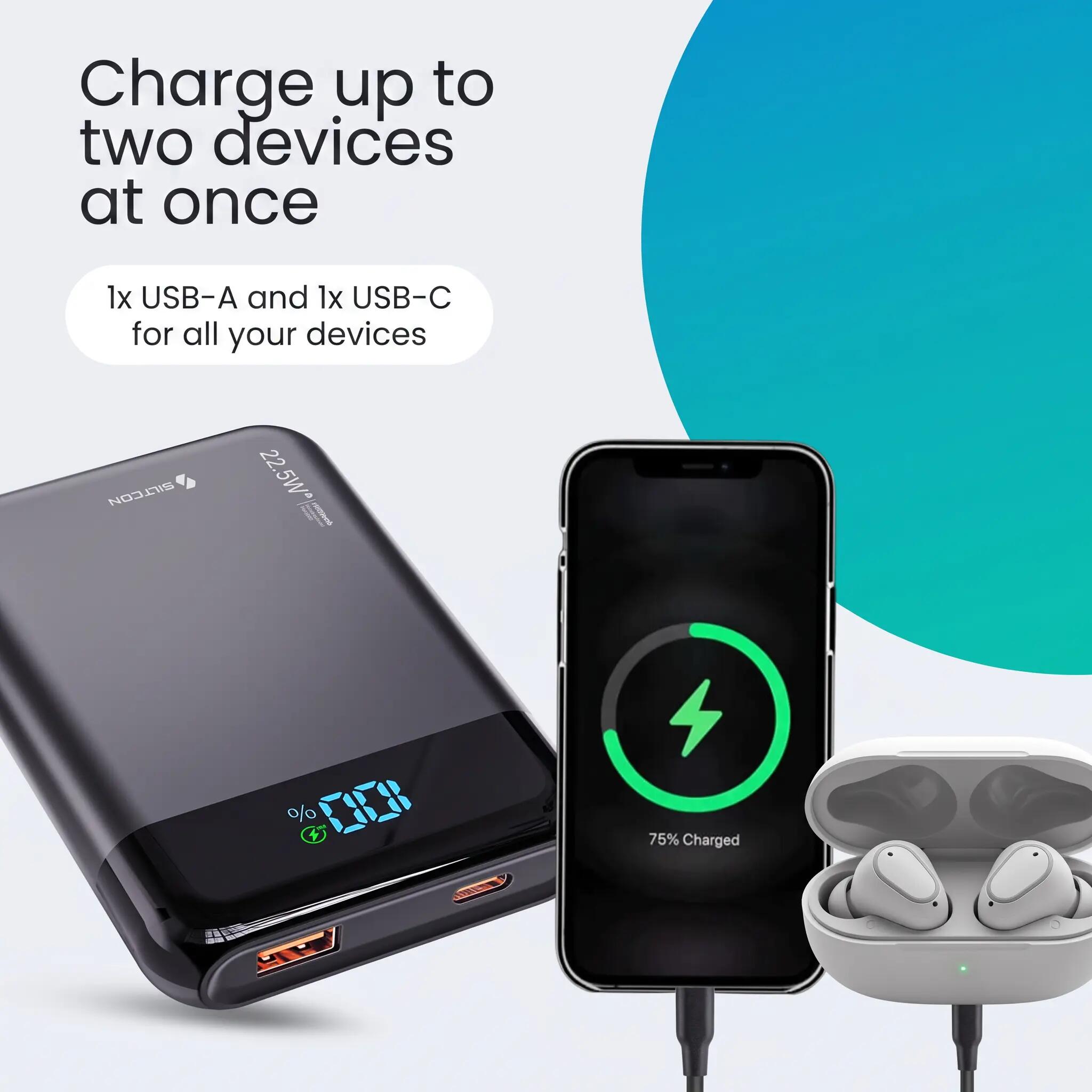 Powerbank 10000 mAh 22,5 W USB-C USB-A schwarz 9/14