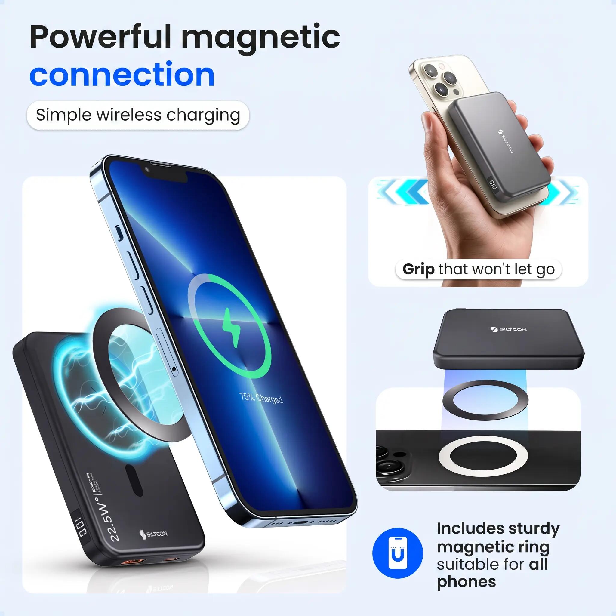 Powerbank 10000 mAh magnetisch 15 W draadloos 22,5 W USB-C 10/15