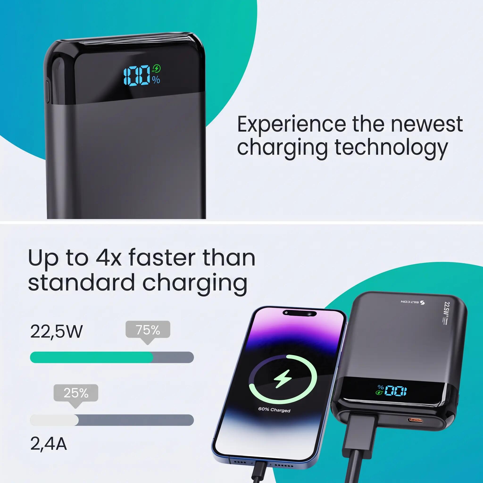 Powerbank 10000 mAh 22,5 W USB-C USB-A schwarz 7/14