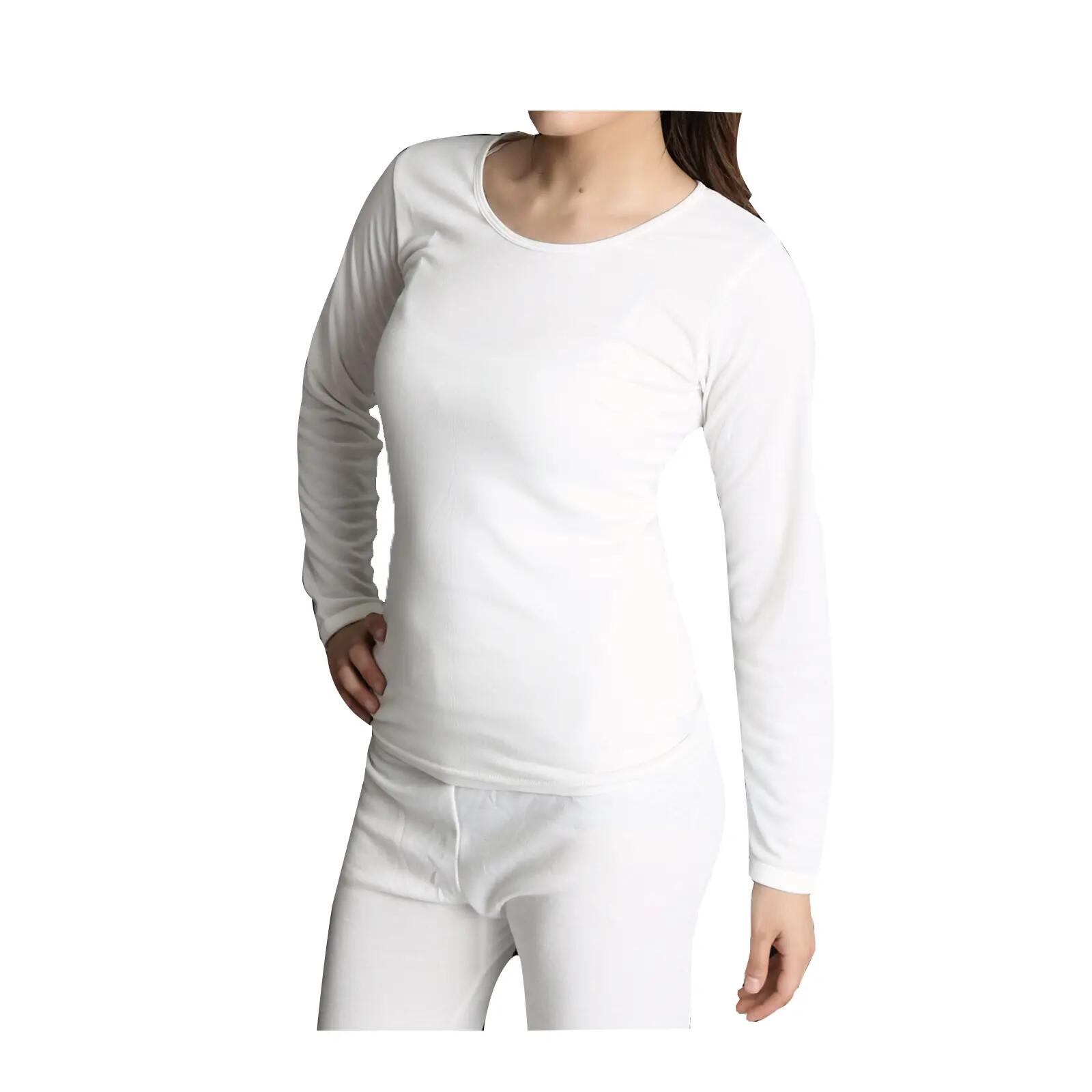 Womens Merino Wool Blend Thermal Top Long Sleeve Spencer Base Layer - Beige - 14
