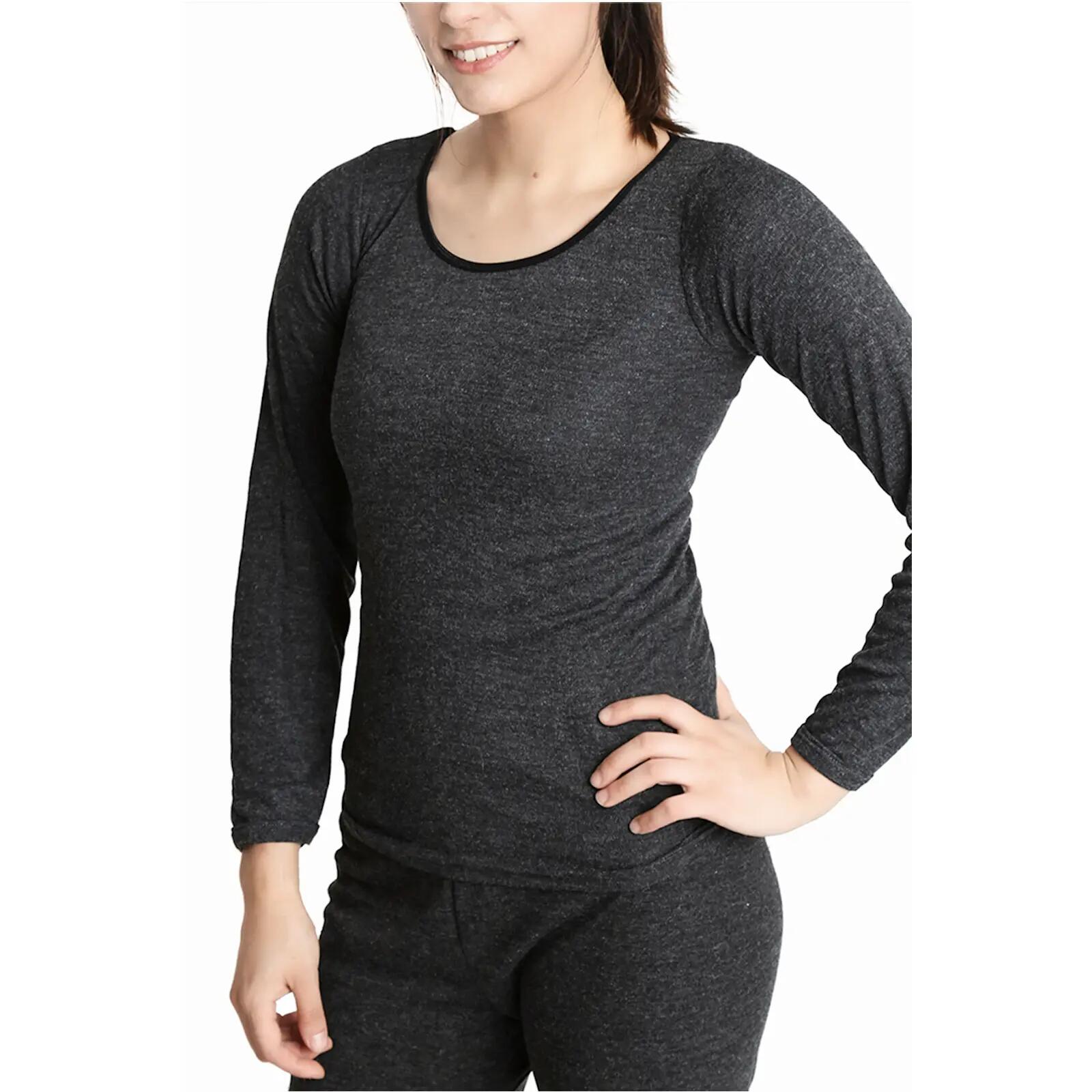 Womens Merino Wool Blend Thermal Top Long Sleeve Spencer Base Layer - Black - 20