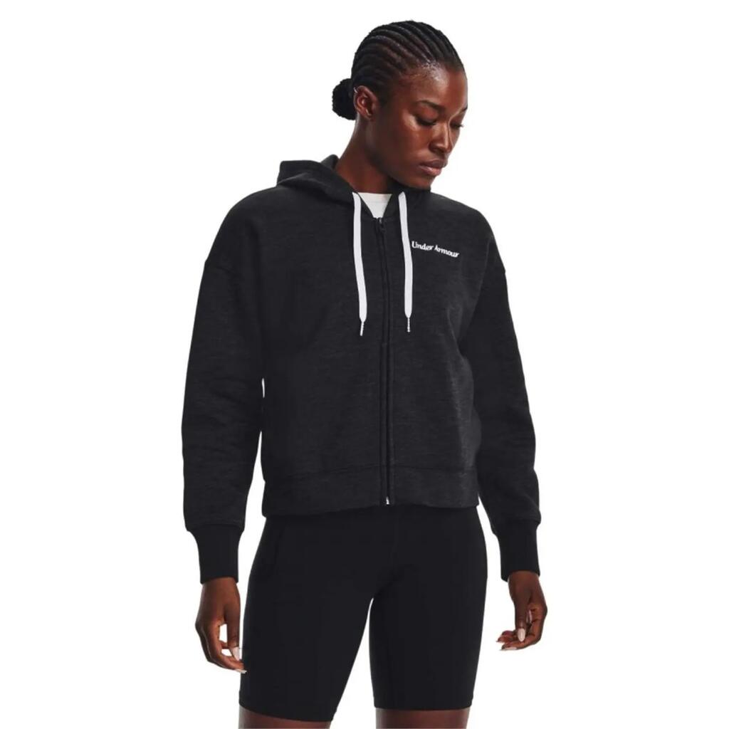 Womens/Ladies Essential Script Fleece Full Zip Hoodie (Black)