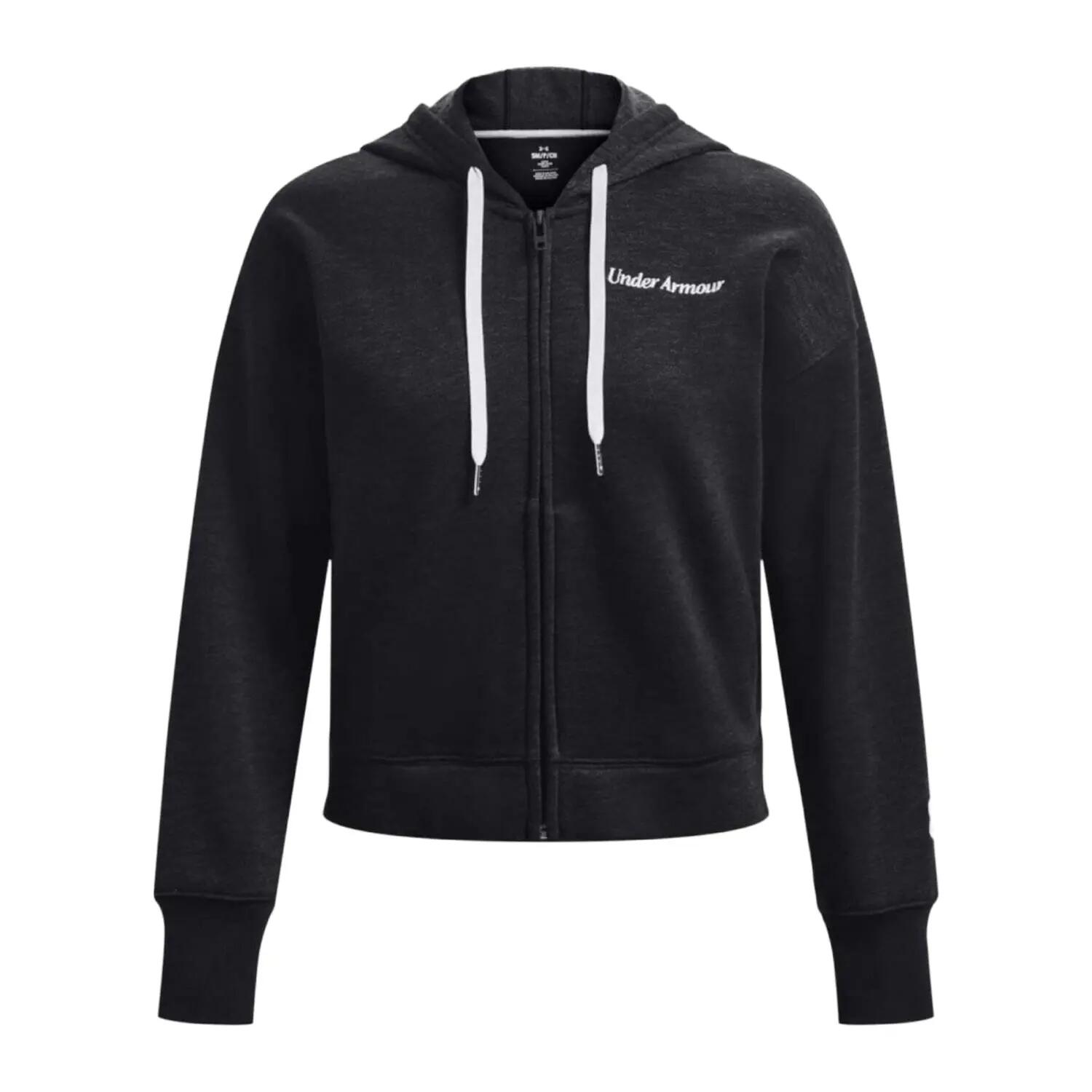 Felpa Con Cappuccio E Zip Intera Scritta Donna Under Armour Essential Nero 2/3