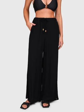 Pantalon - femme - fluide, taille haute, cordon - pantella - noir
