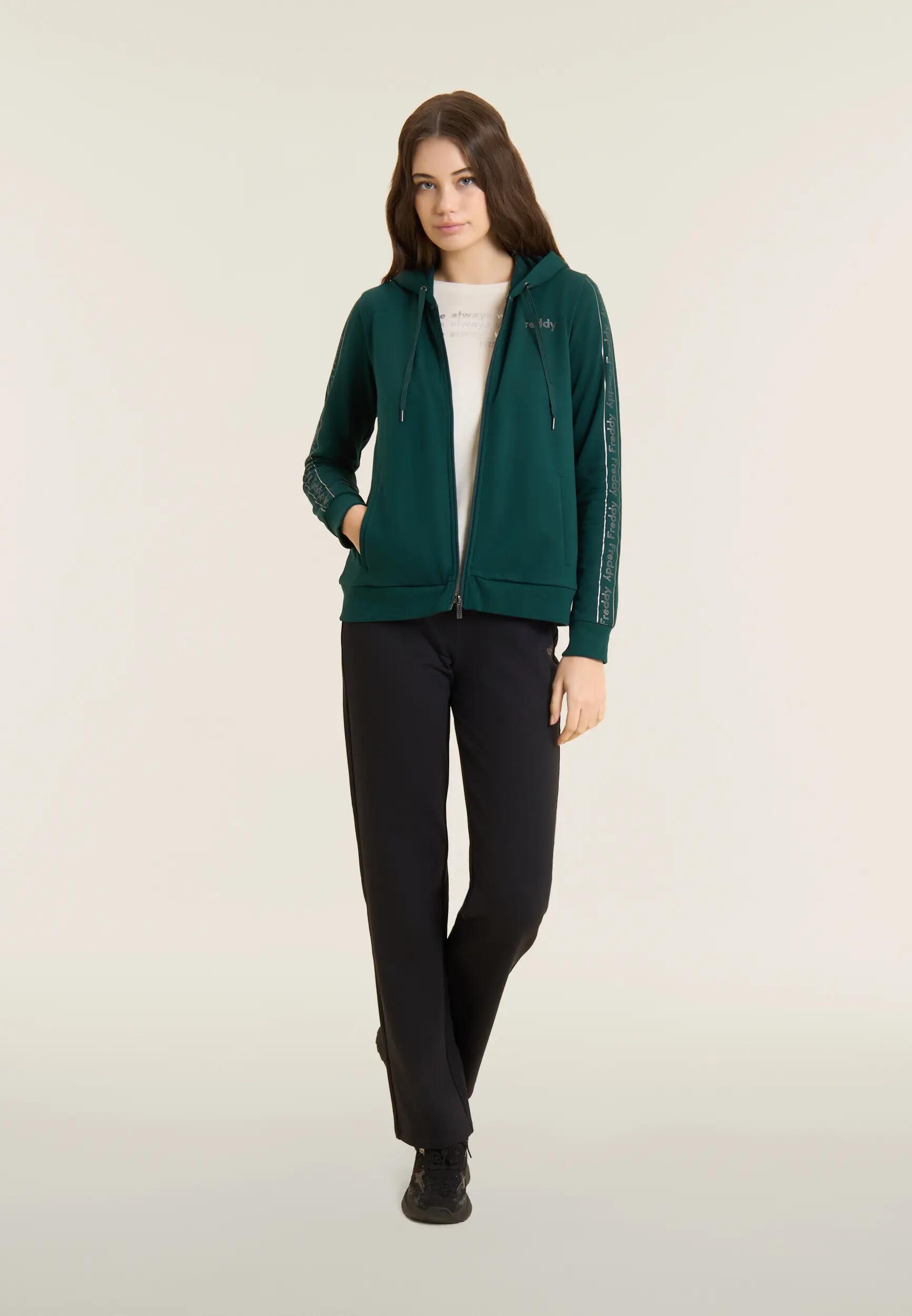 Tuta Sportiva Donna con Zip, Cappuccio e Bande Logo 2/6