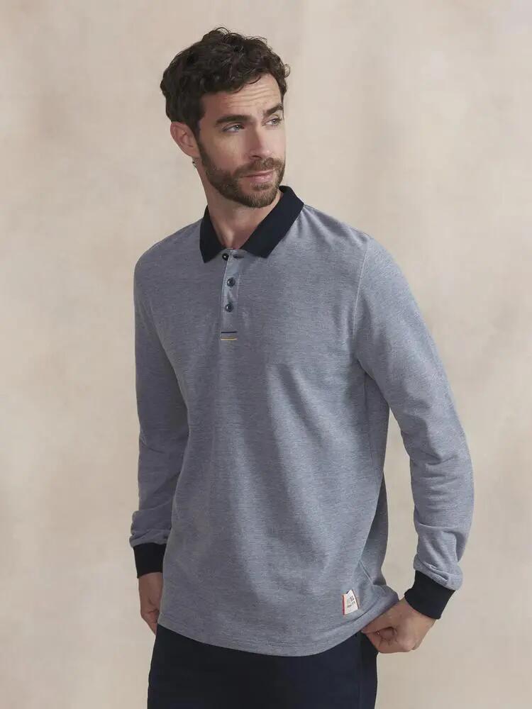 Polo - homme - manches longues, col boutonné - zevikpol bleu 2/5