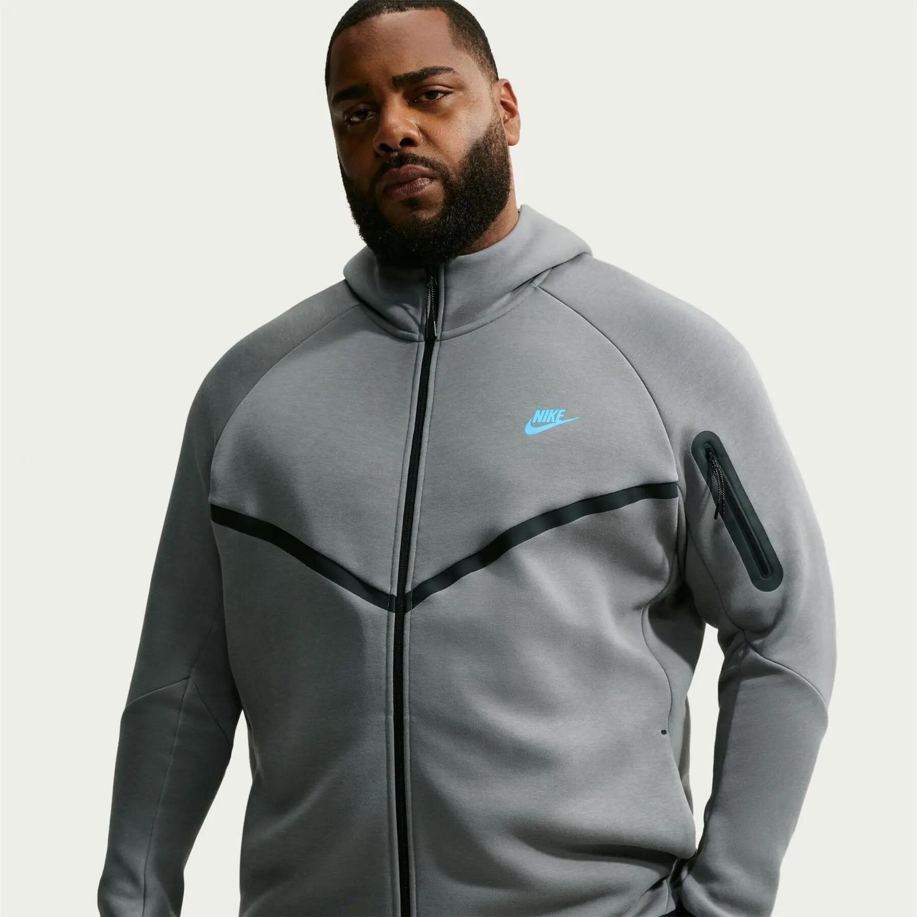 Felpa Con Cappuccio E Zip Intera Chevron Uomo Nike Tech Grigio Fumo 4/5