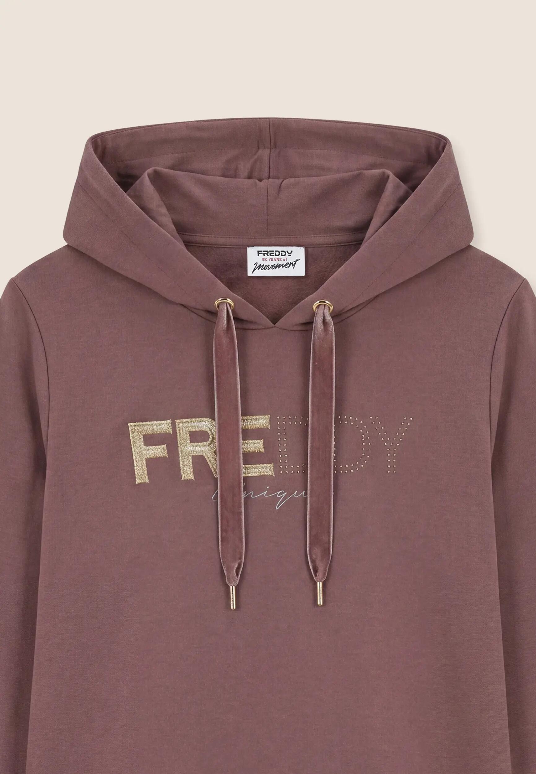 Felpa con Cappuccio, Fondo Asimmetrico e Maxi Logo Dorato 6/6