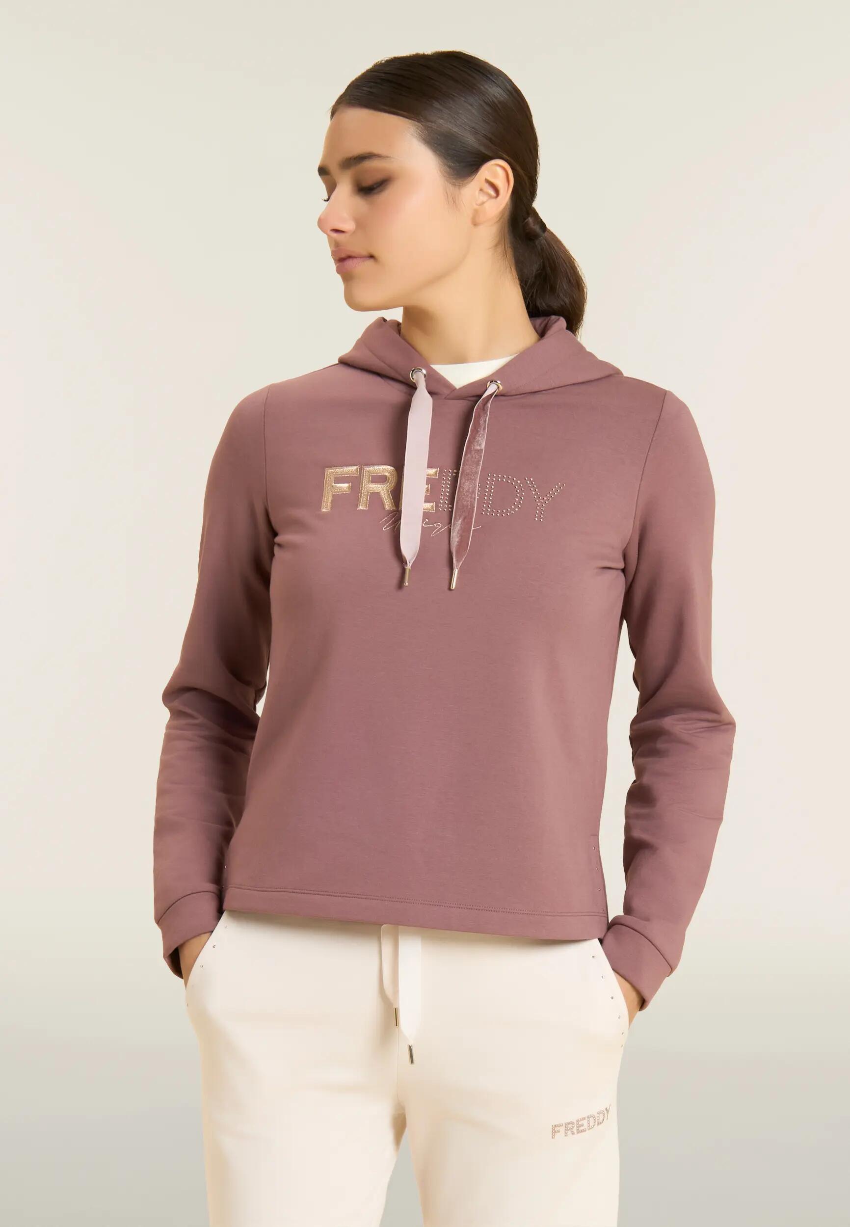 Felpa con Cappuccio, Fondo Asimmetrico e Maxi Logo Dorato 2/6