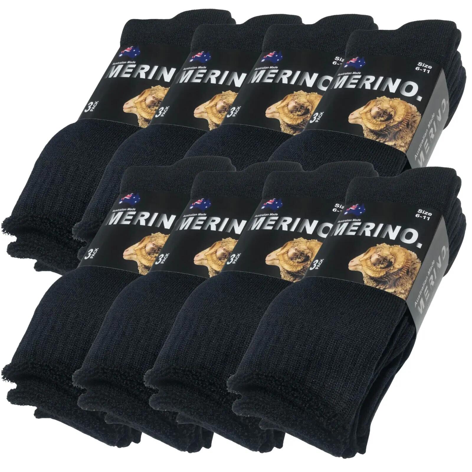 9 Pairs MERINO WOOL SOCKS Mens Heavy Duty Premium Thick Work Socks Cushion in Bl