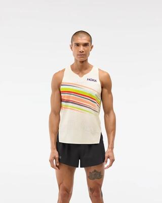 Kleding - hardlopen - heren - race day singlet - licht ademend - alabaster/flare