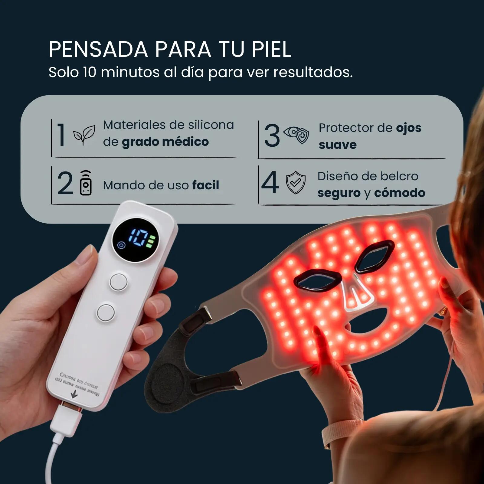 Maschera LED Viso WELLBEINN Redinn Mask, 4 Colori, Cura del Viso 6/7
