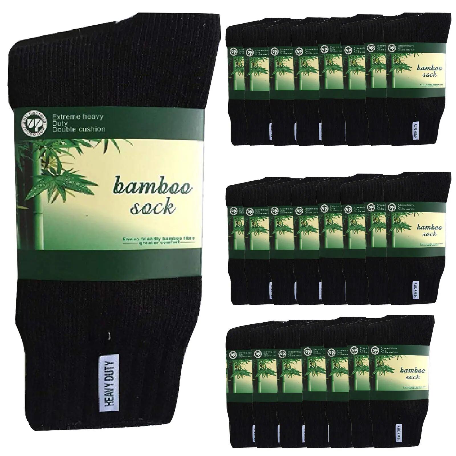 24 Pairs BAMBOO SOCKS Mens Heavy Duty Premium Thick Work Socks Cushion BULK - Bl