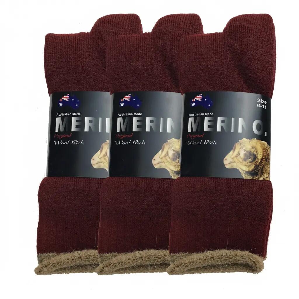 3 Pairs MERINO WOOL SOCKS Mens Heavy Duty Premium Thick Work Socks Cushion in Bu