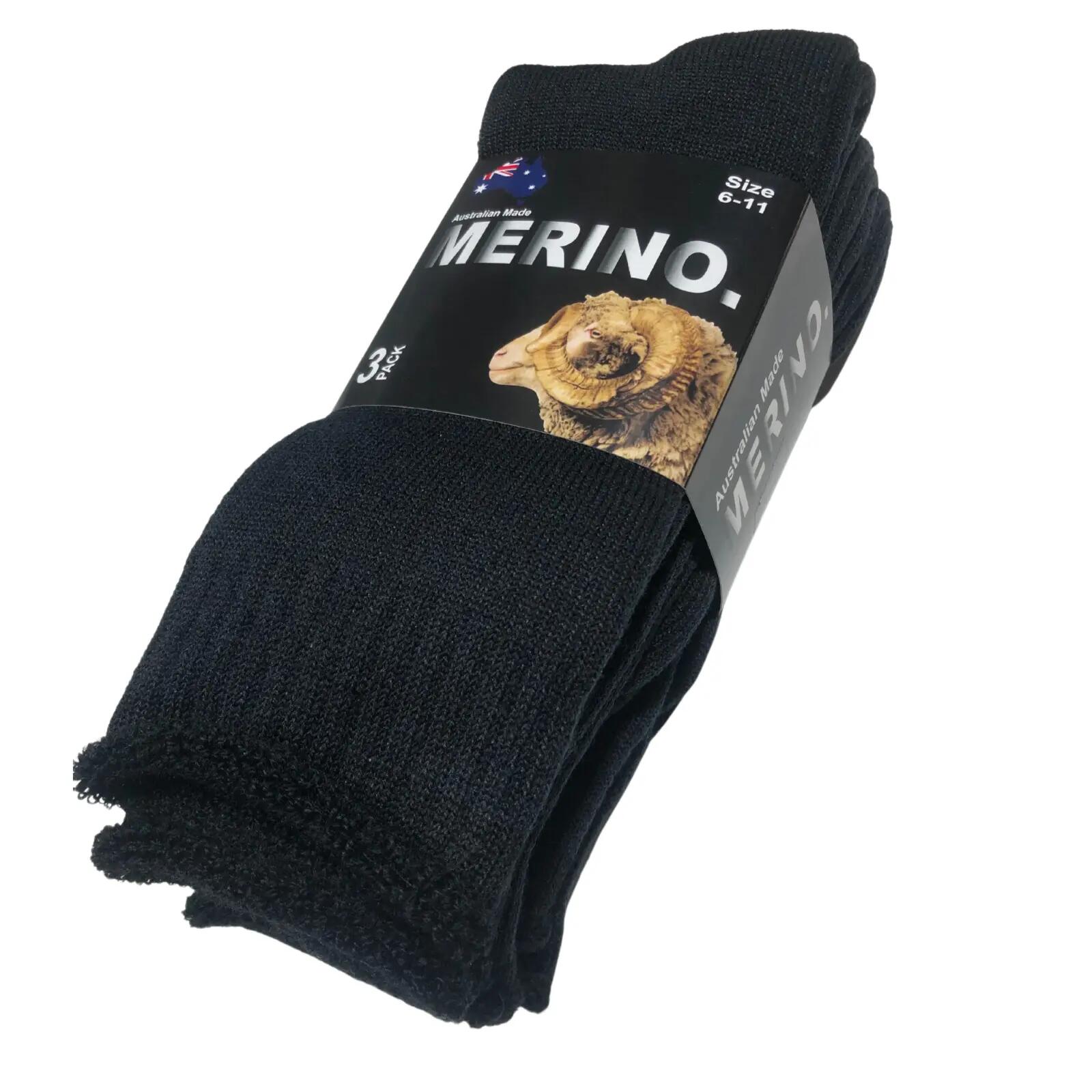3 Pairs MERINO WOOL SOCKS Mens Heavy Duty Premium Thick Work Socks Cushion in Bl