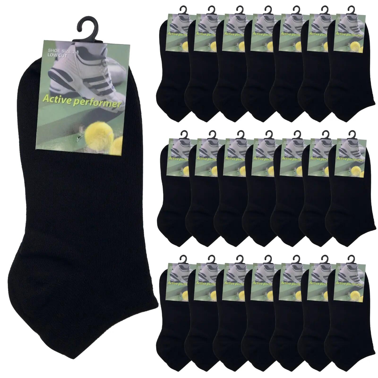 24x COTTON ANKLE SOCKS Sport Low Cut Mens Womens Running  BULK Anklet - Black -