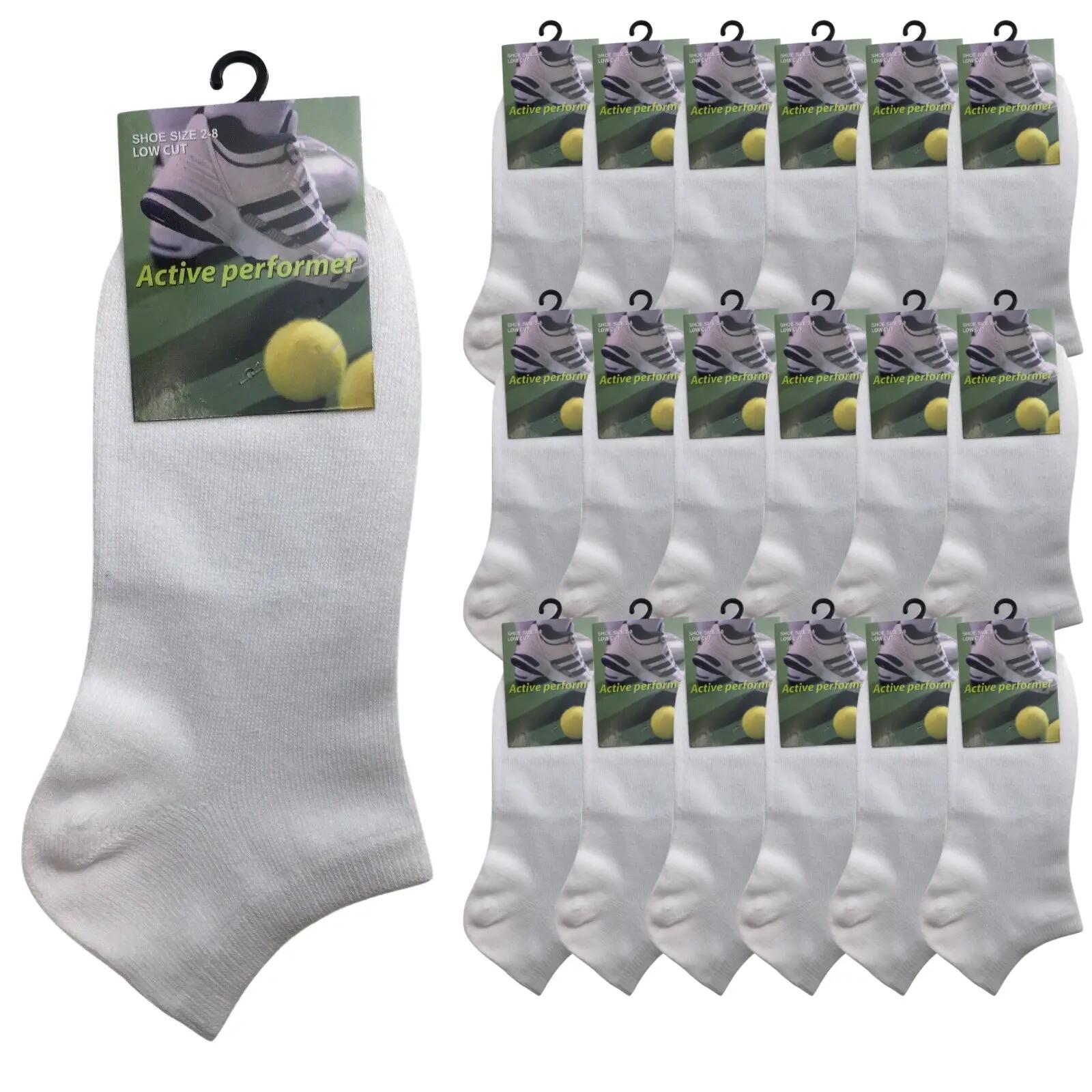 24x COTTON ANKLE SOCKS Sport Low Cut Mens Womens Running  BULK Anklet - White -