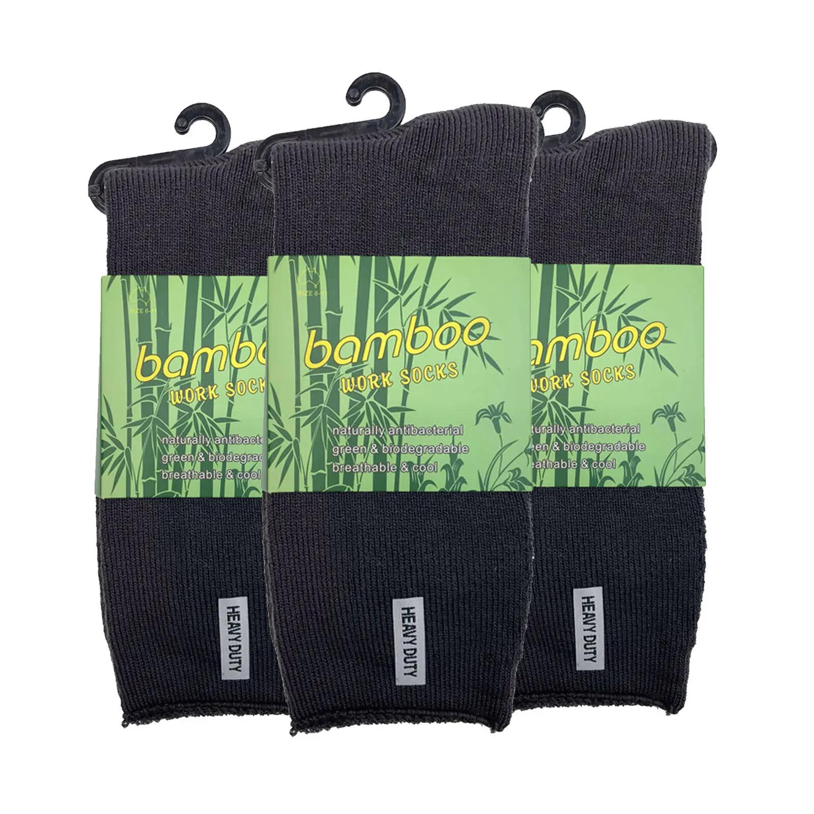 3 Pairs Mens Bamboo Rich Work Socks Thick Cushioned Anti Odour - Charcoal Grey -