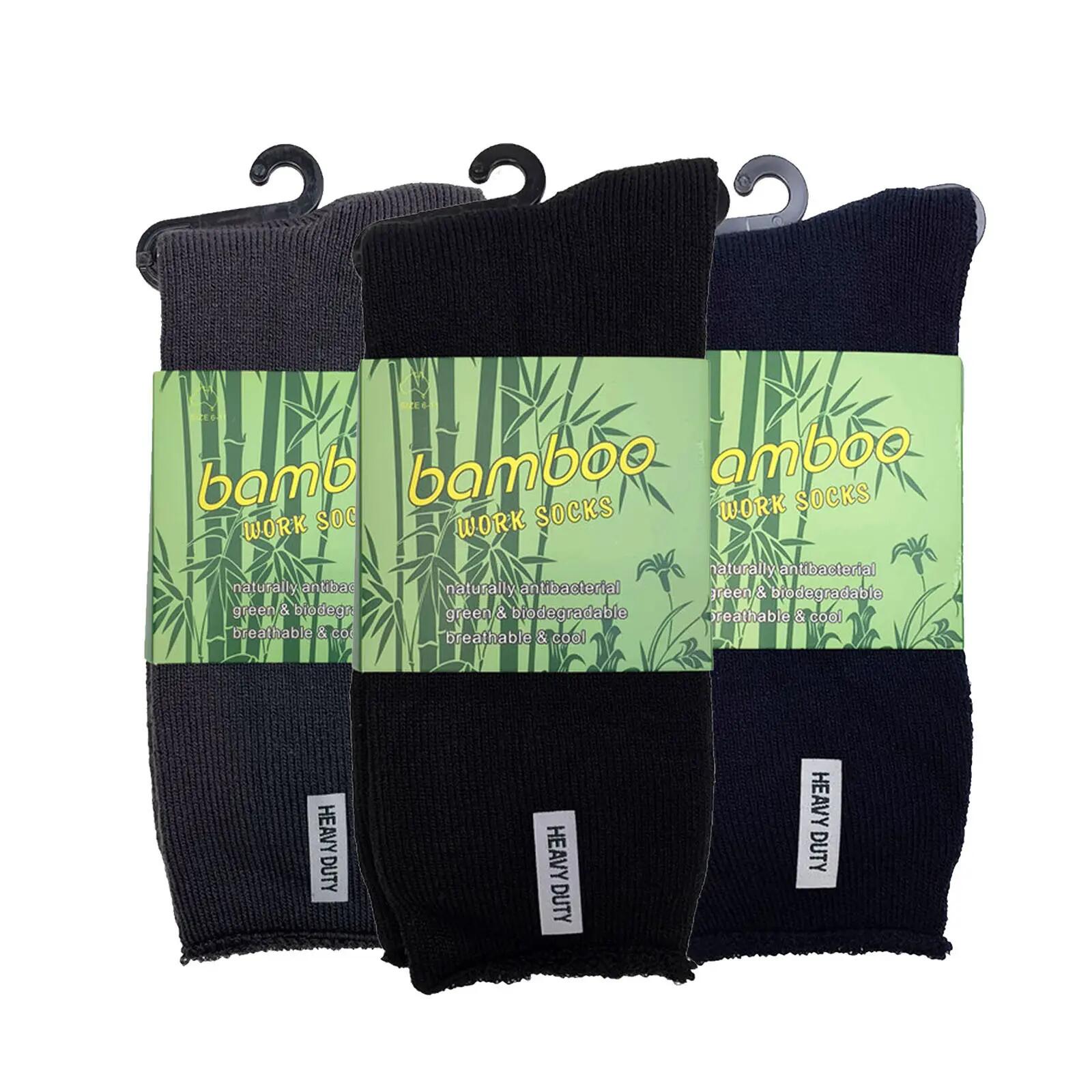 3 Pairs Mens Bamboo Rich Work Socks Thick Cushioned Anti Odour - Assorted  - 6-1