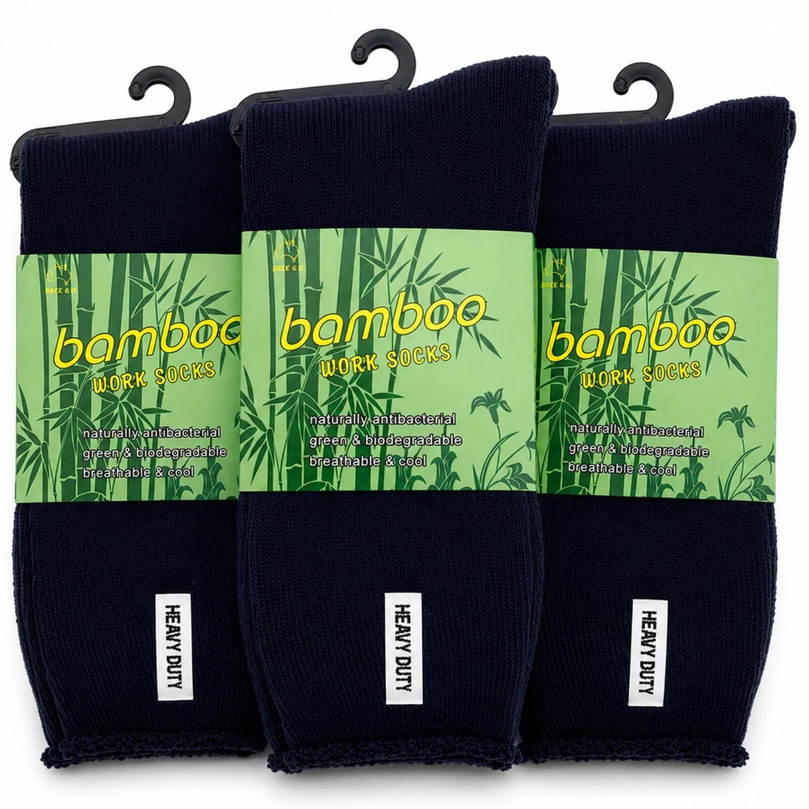 3 Pairs Mens Bamboo Rich Work Socks Thick Cushioned Anti Odour - Navy Blue - 6-1
