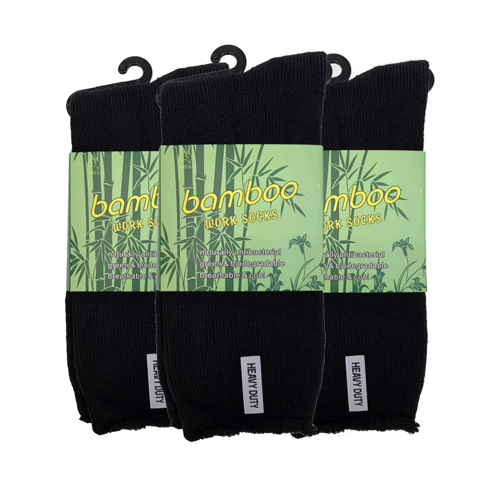3 Pairs Mens Bamboo Rich Work Socks Thick Cushioned Anti Odour - Black - 6-11