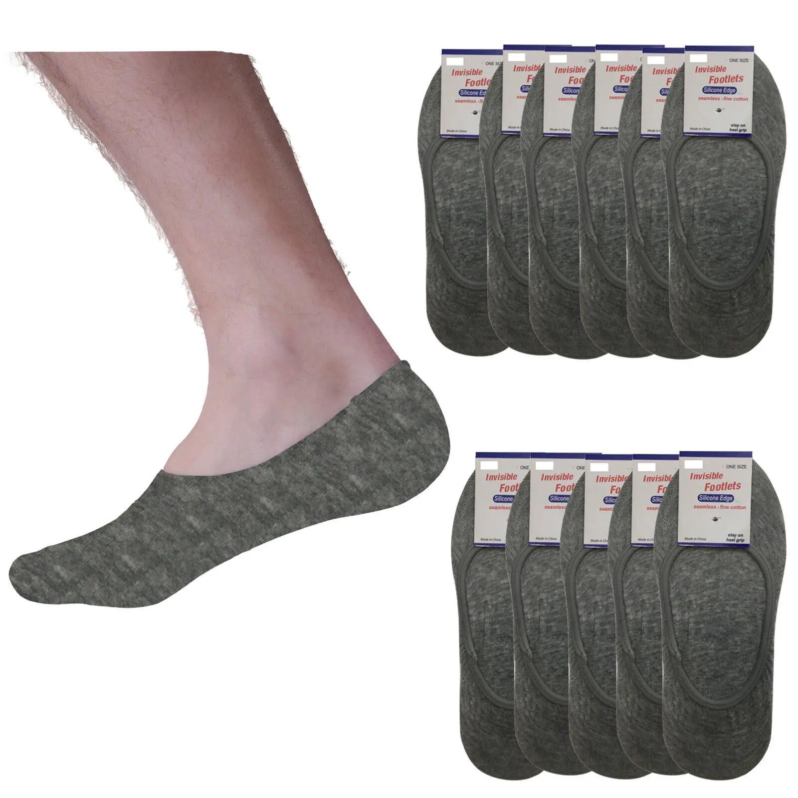 12x NO SHOW COTTON SOCKS Non Slip Heel Grip Low Cut Invisible Footlet Seamless -