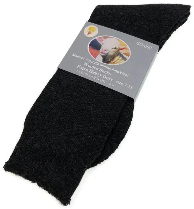 1 Pair Merino Wool Blend Work Socks Thermal Hiking Winter Warm Socks - Black - 7