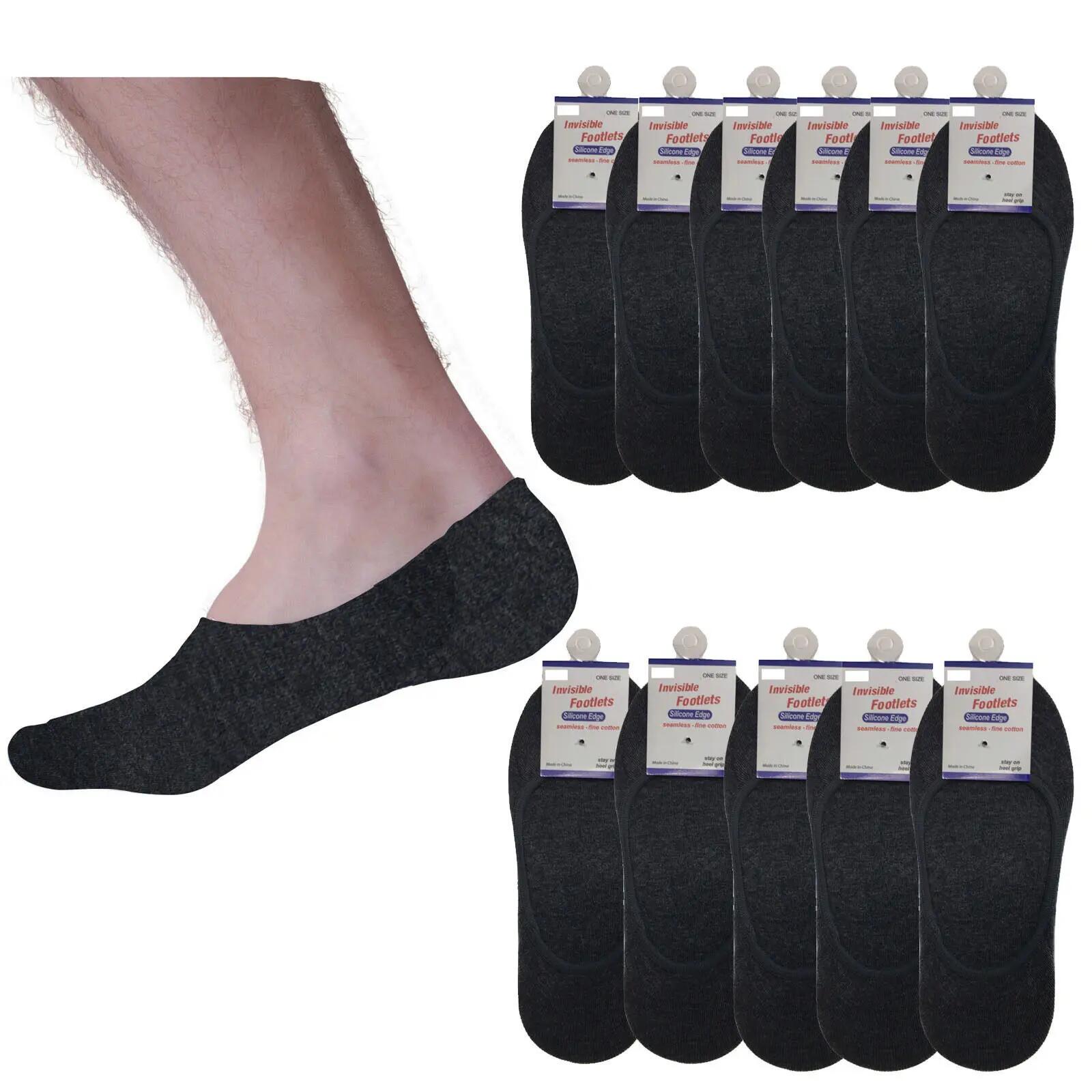 12x NO SHOW COTTON SOCKS Non Slip Heel Grip Low Cut Invisible Footlet Seamless -