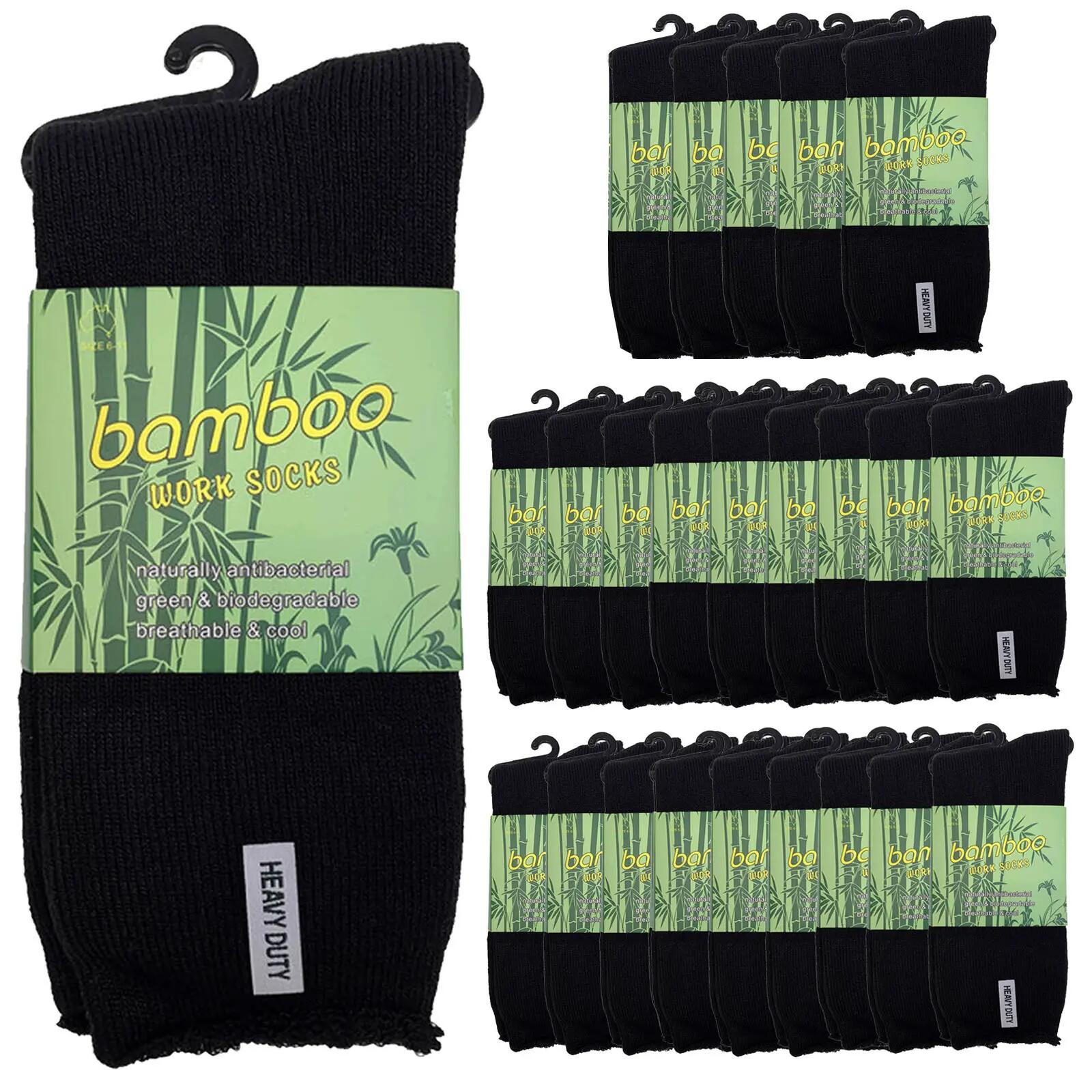 24 Pairs PREMIUM BAMBOO SOCKS Mens Heavy Duty Thick Work Socks Cushion BULK - Bl