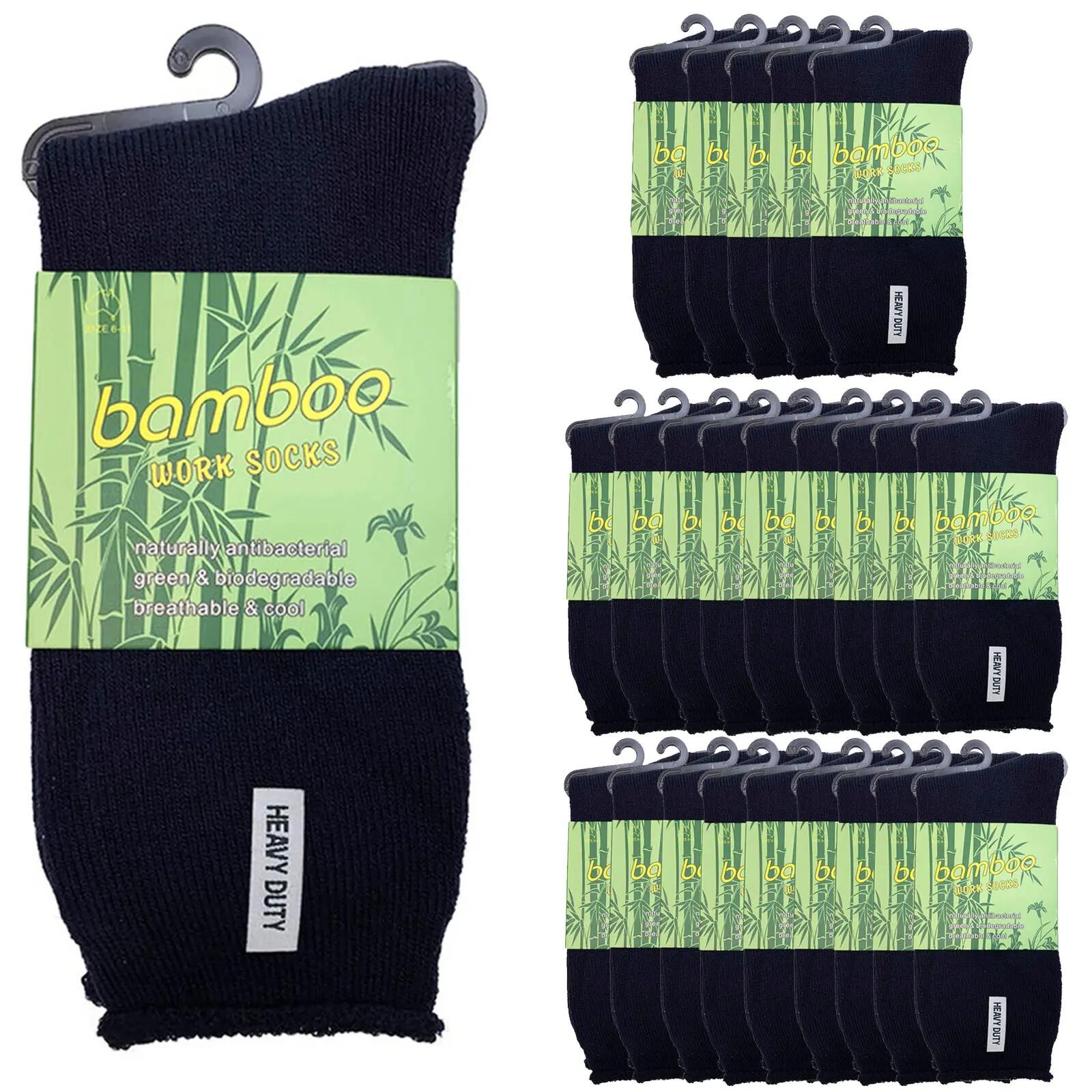 24 Pairs PREMIUM BAMBOO SOCKS Mens Heavy Duty Thick Work Socks Cushion BULK - Na