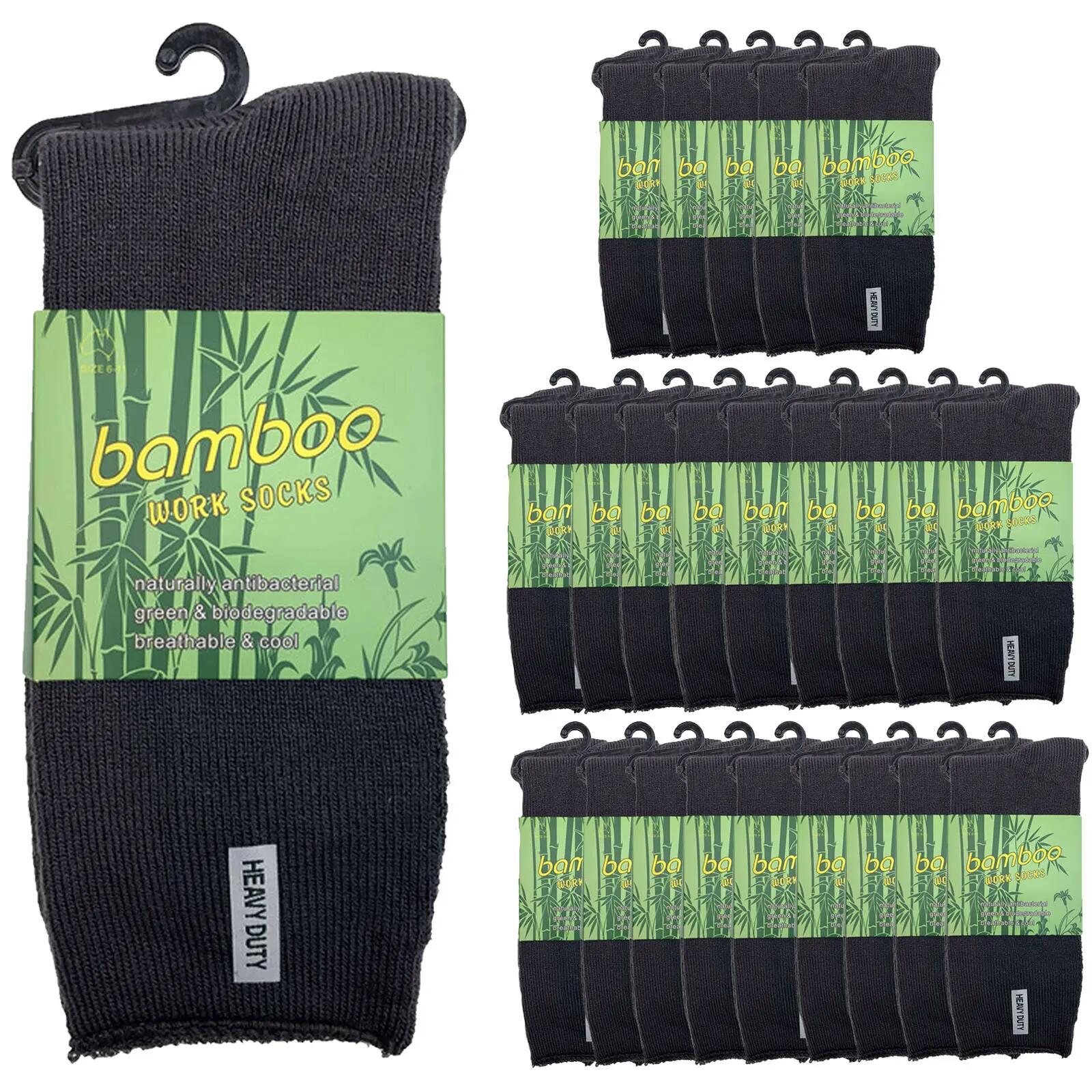 24 Pairs PREMIUM BAMBOO SOCKS Mens Heavy Duty Thick Work Socks Cushion BULK - Ch