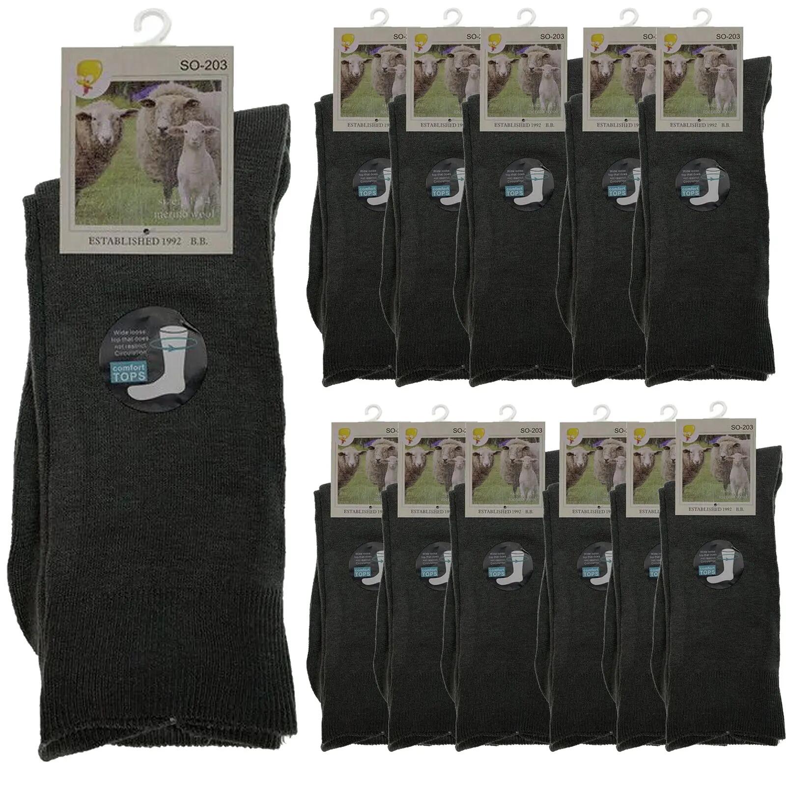 Merino Wool Mens Thermal Diabetic Socks Loose Top Circulation 12 Pairs - Grey -