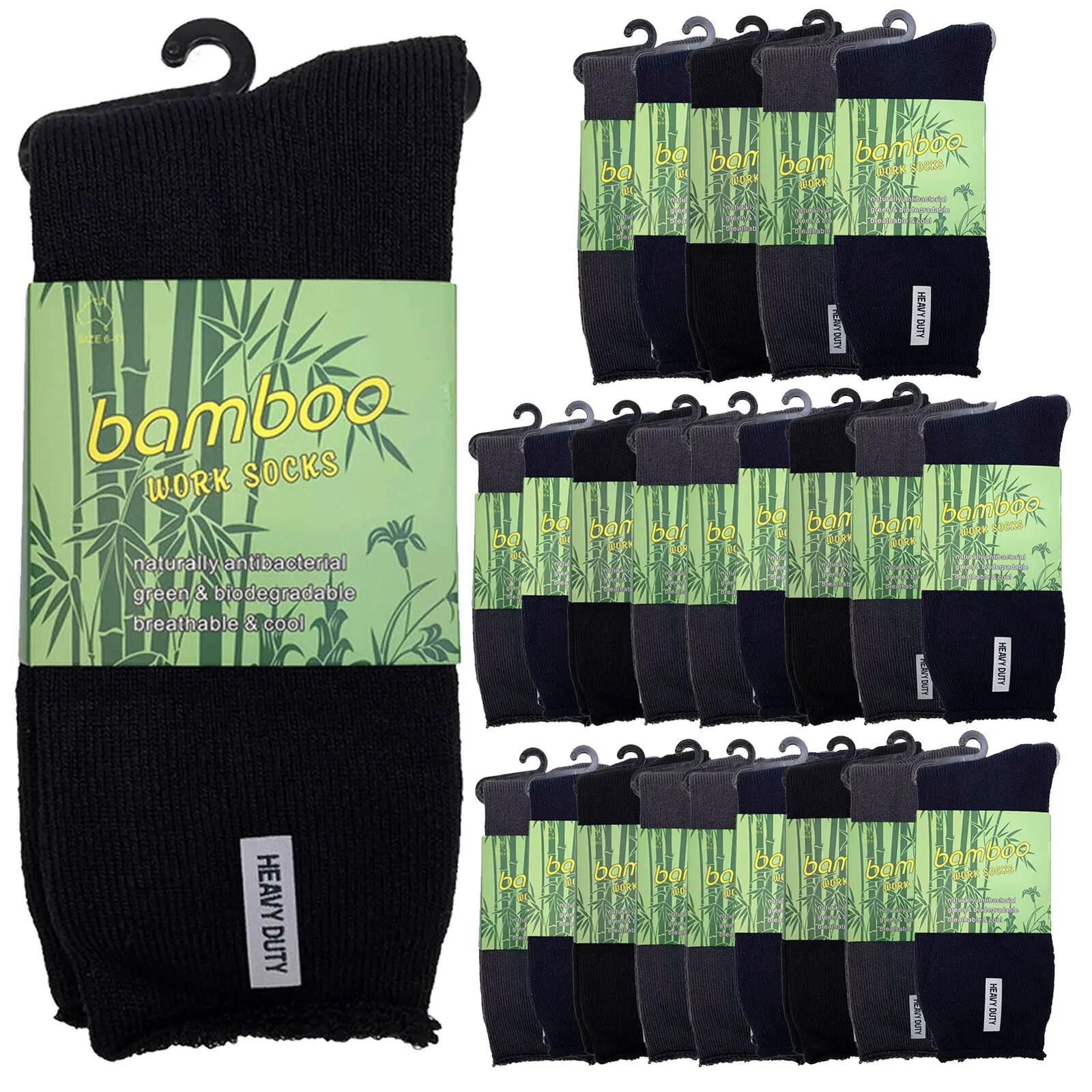 24 Pairs PREMIUM BAMBOO SOCKS Mens Heavy Duty Thick Work Socks Cushion BULK - As