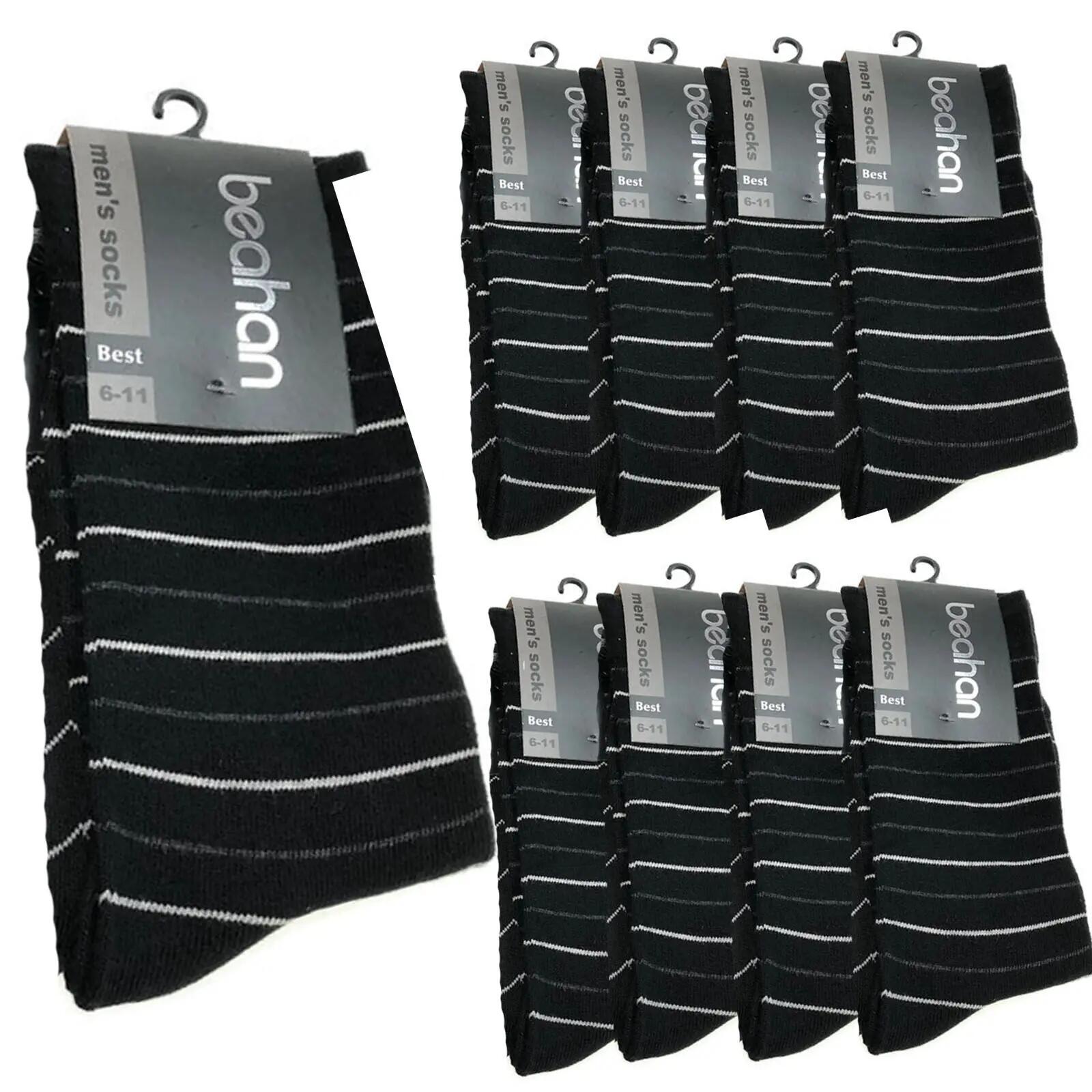 9 Pairs COTTON BUSINESS SOCKS Mens Dress Crew Plain Work Casual  BULK - Black -