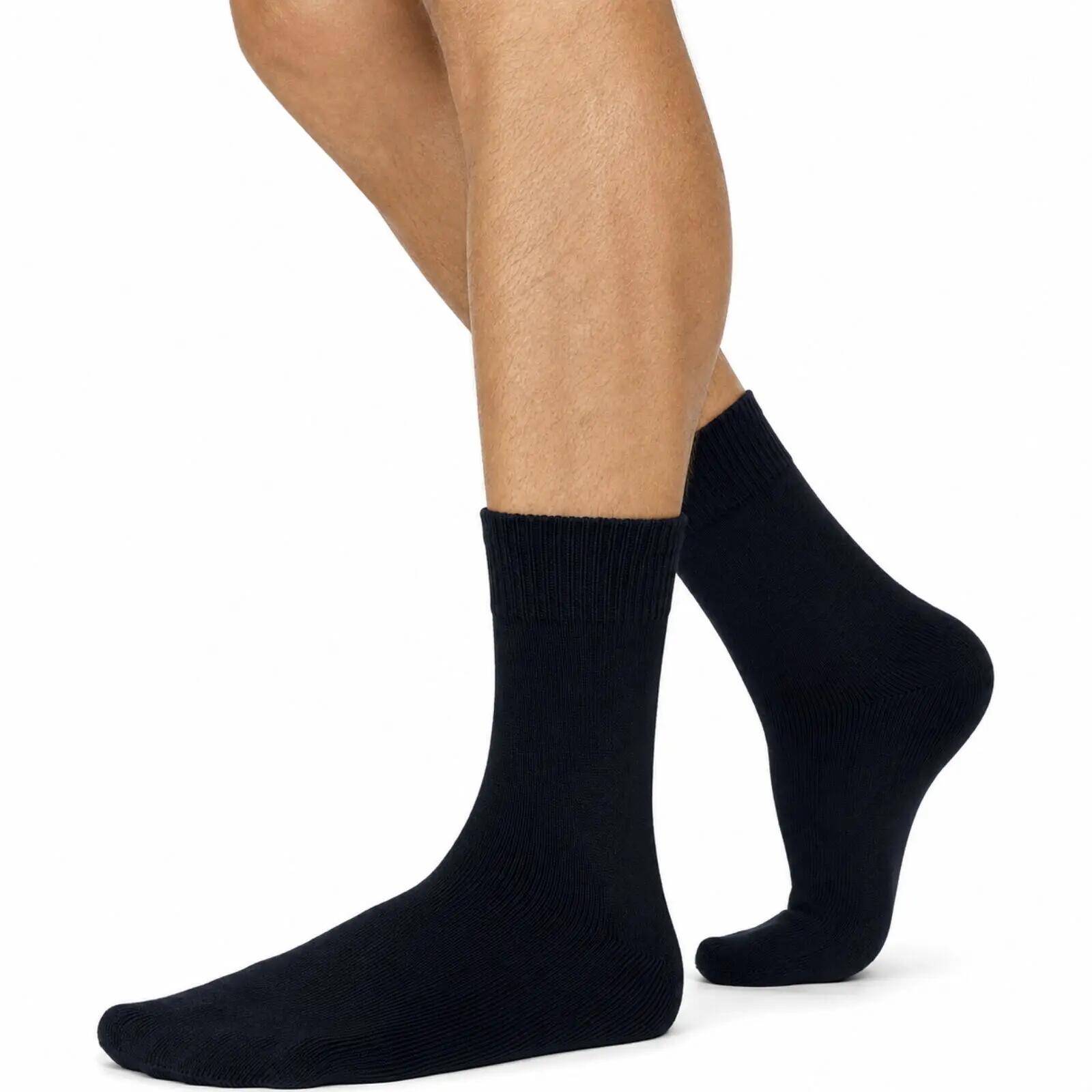 Merino Wool Mens Thermal Diabetic Socks Loose Top Circulation 1 Pair - Navy - 7-