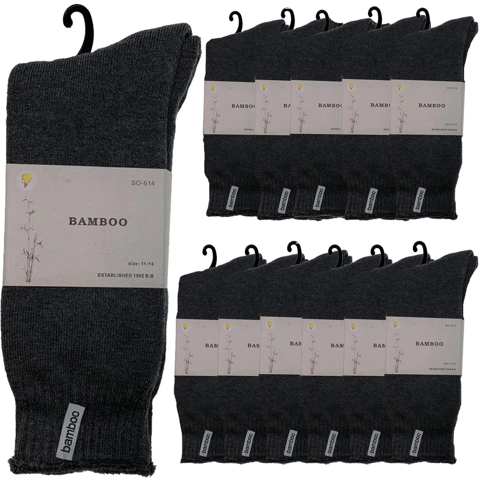12 Pairs PREMIUM BAMBOO SOCKS Mens Heavy Duty Thick Work Socks BULK Cushion - Ch