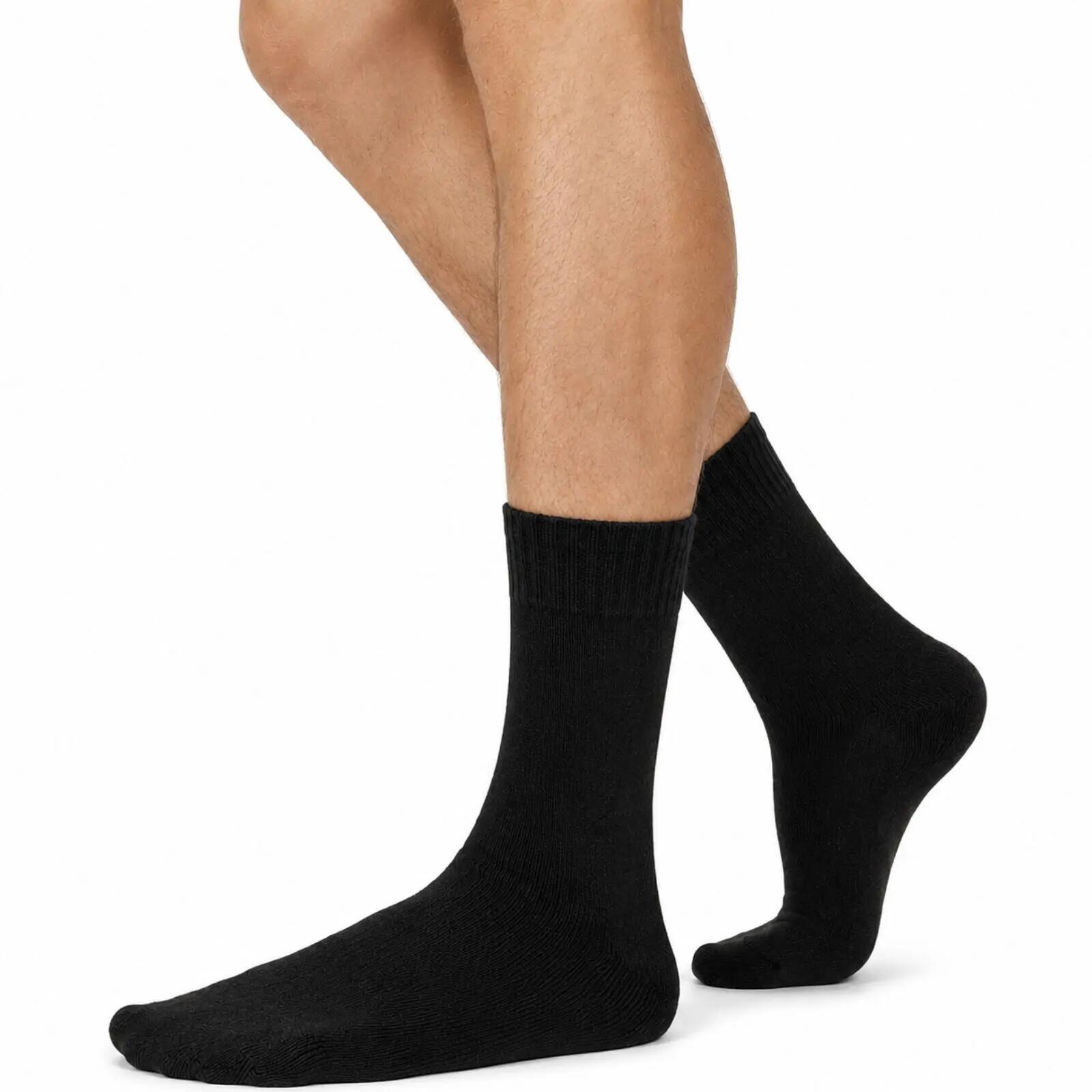 Merino Wool Mens Thermal Diabetic Socks Loose Top Circulation 1 Pair - Black - 2