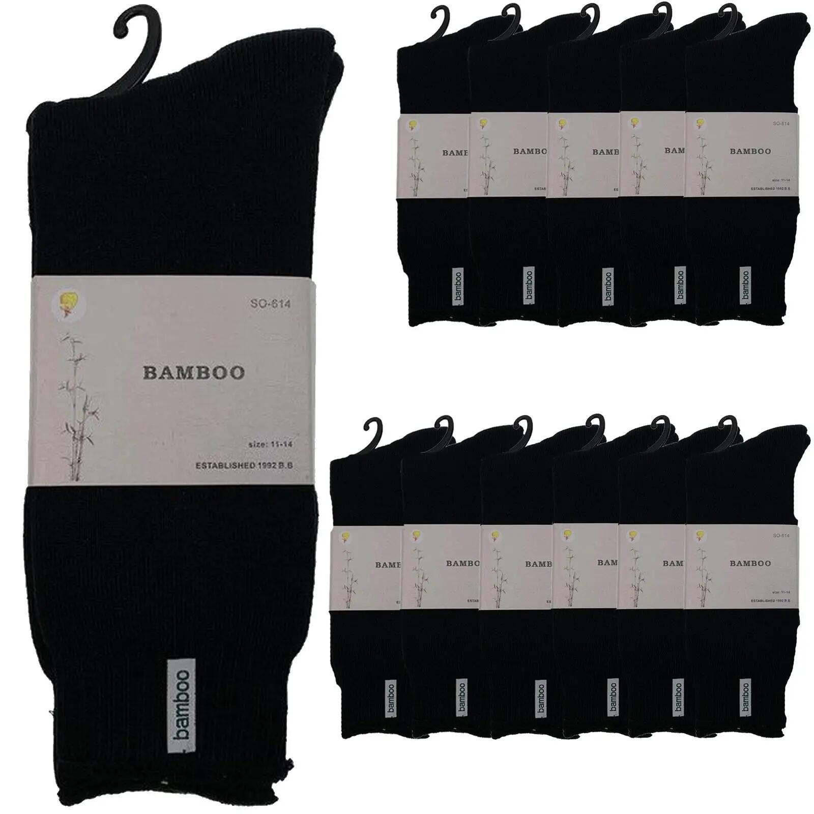 12 Pairs PREMIUM BAMBOO SOCKS Mens Heavy Duty Thick Work Socks BULK Cushion - Bl